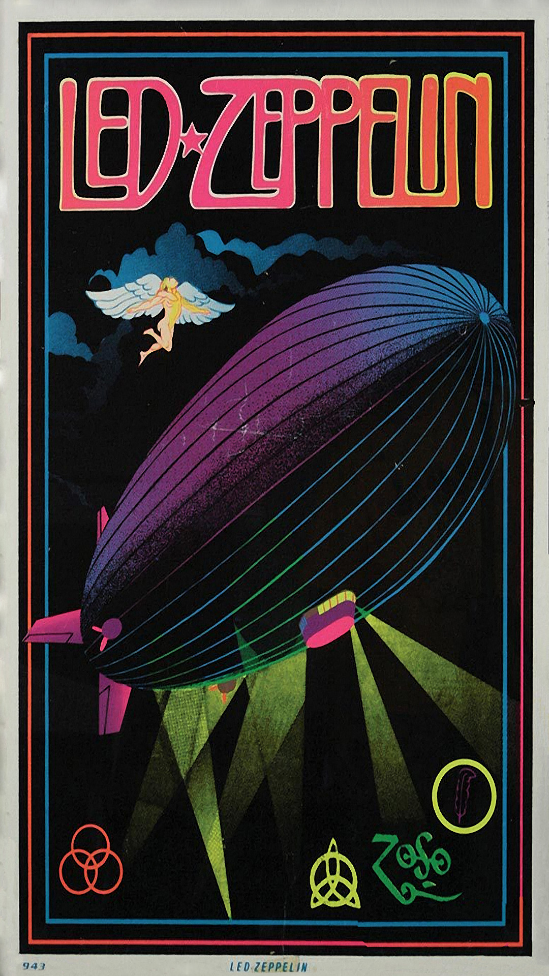 Led Zeppelin, Dirigibile, Poster psichedelico, Blacklight, Full HD, sfondo per iPhone e Android