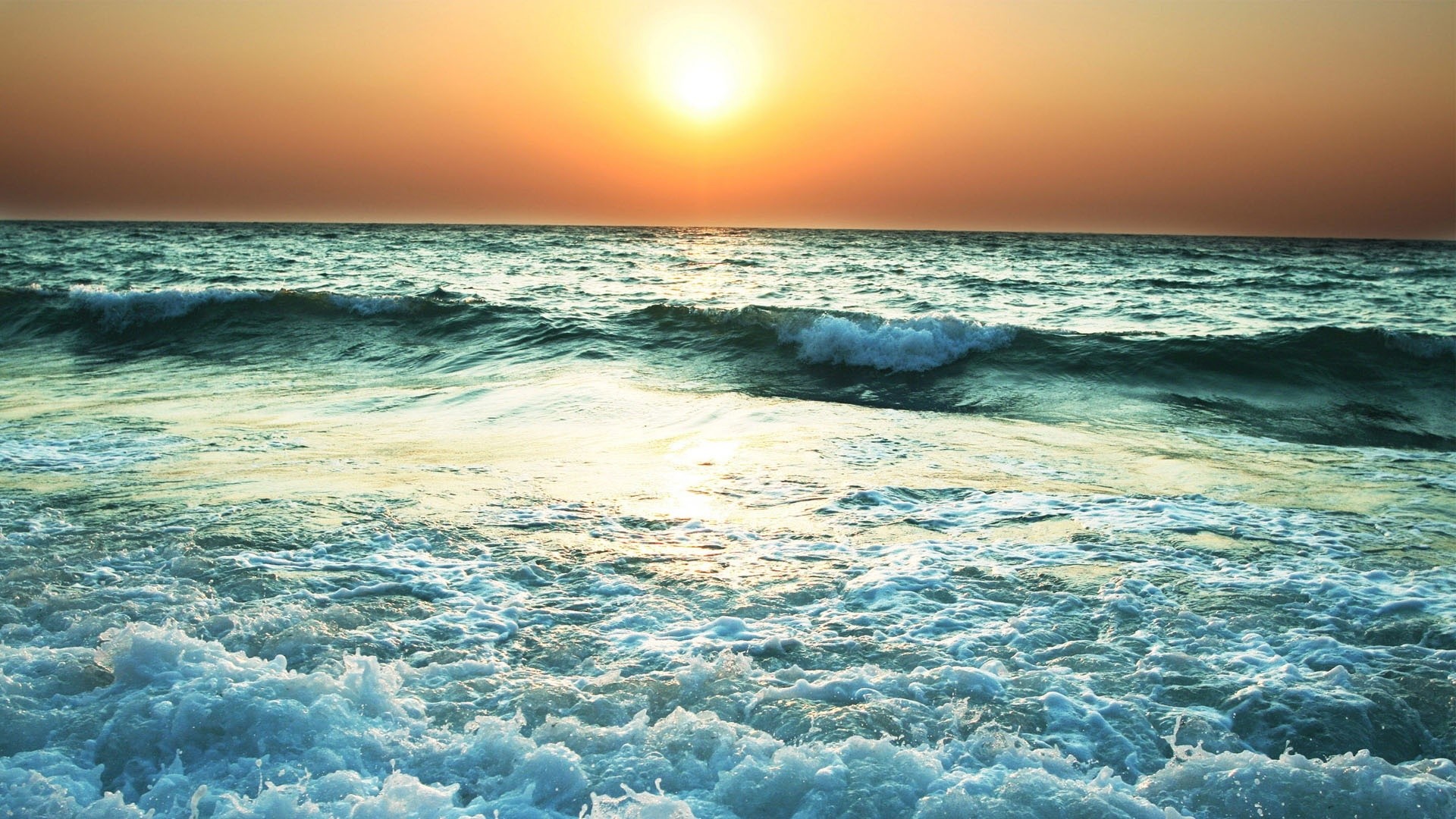 Onde, Tramonto, Schiuma, Mare, Full HD, wallpaper per PC