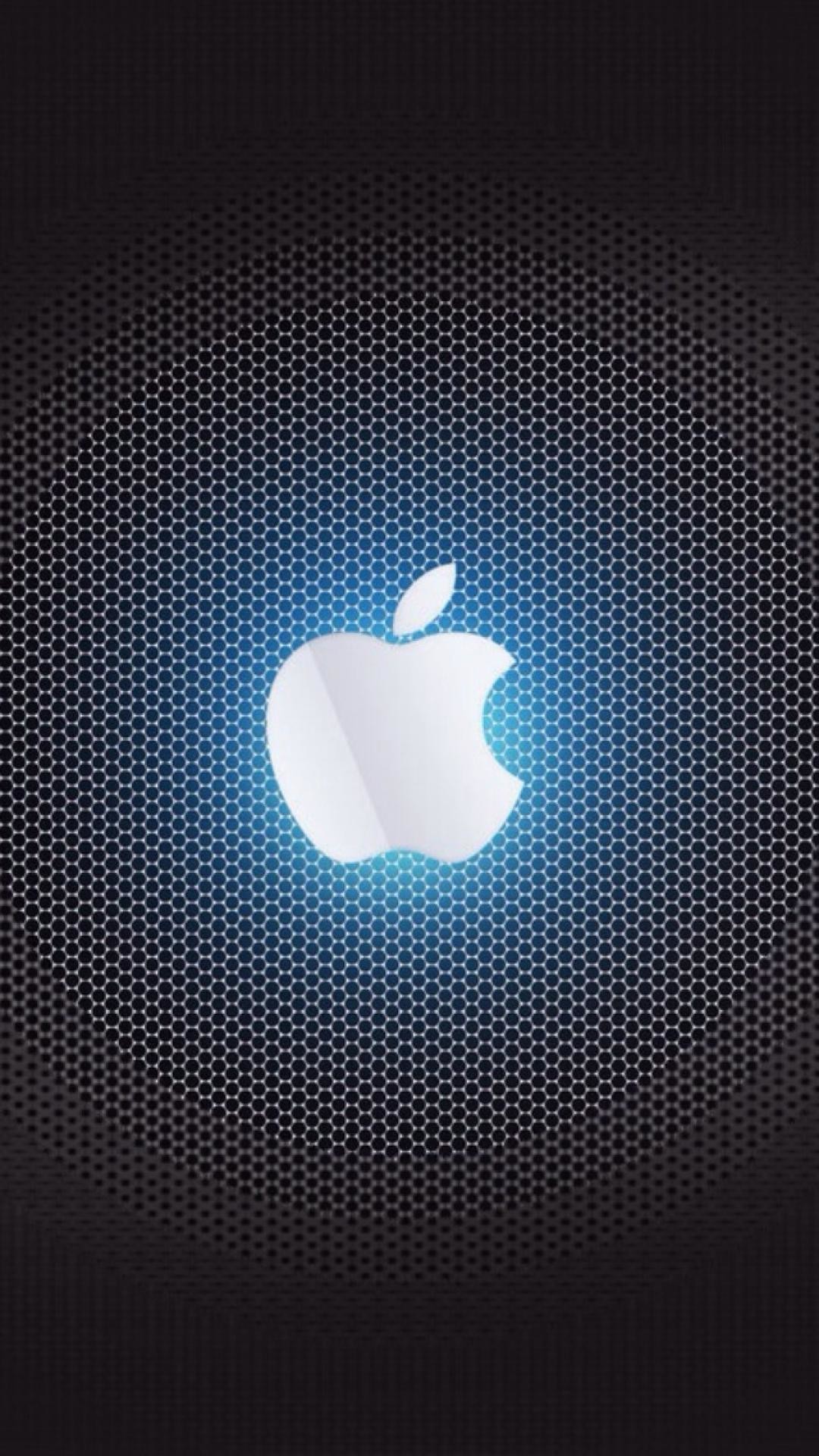 Logo Apple, Apple, Luce blu, Griglia metallica, sfondo iPhone 6 Full HD
