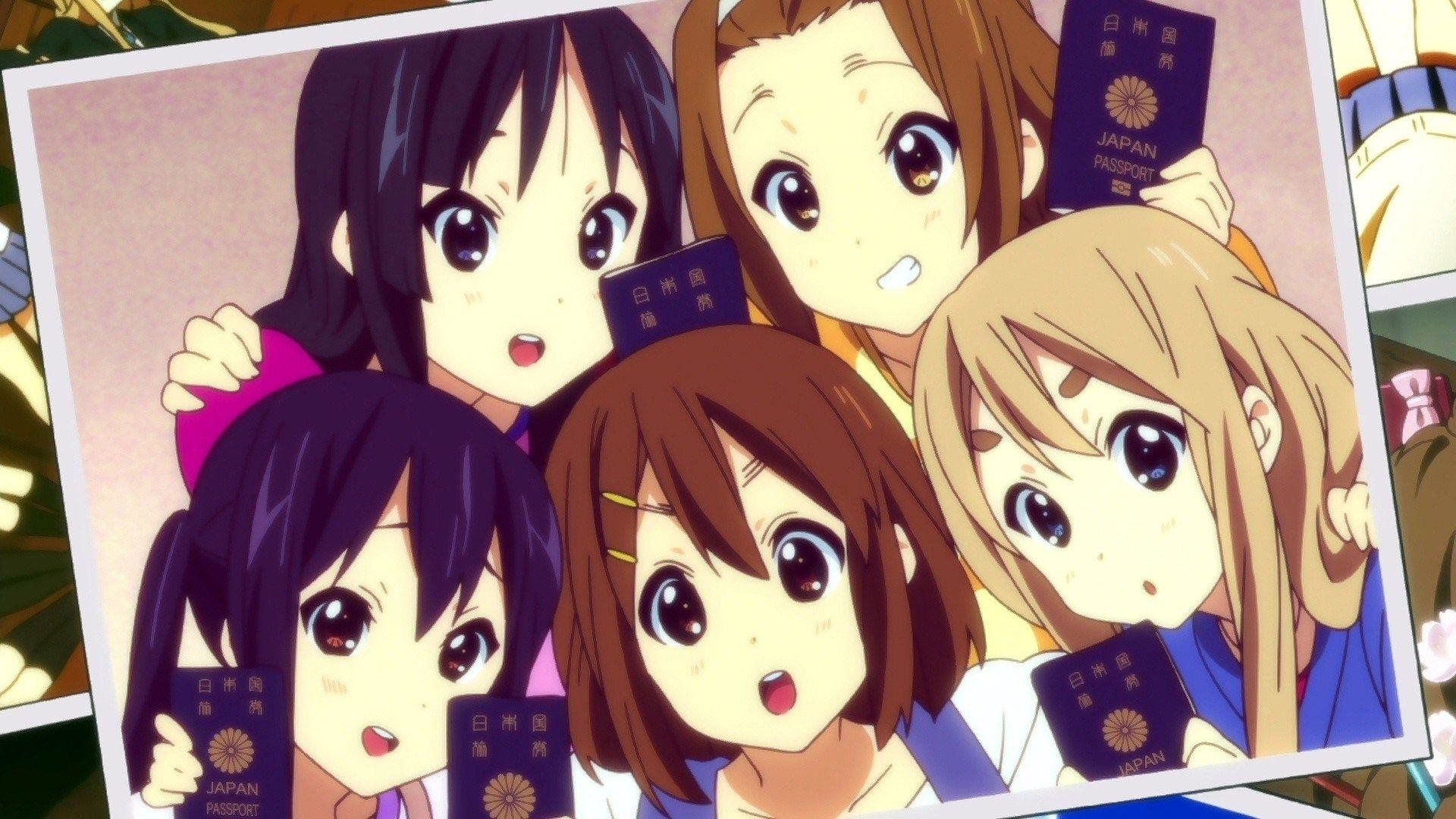 Yui Hirasawa, Mio Akiyama, Ritsu Tainaka, Tsumugi Kotobuki, Azusa Nakano, K-On!, Passaporti, sfondo 1080p