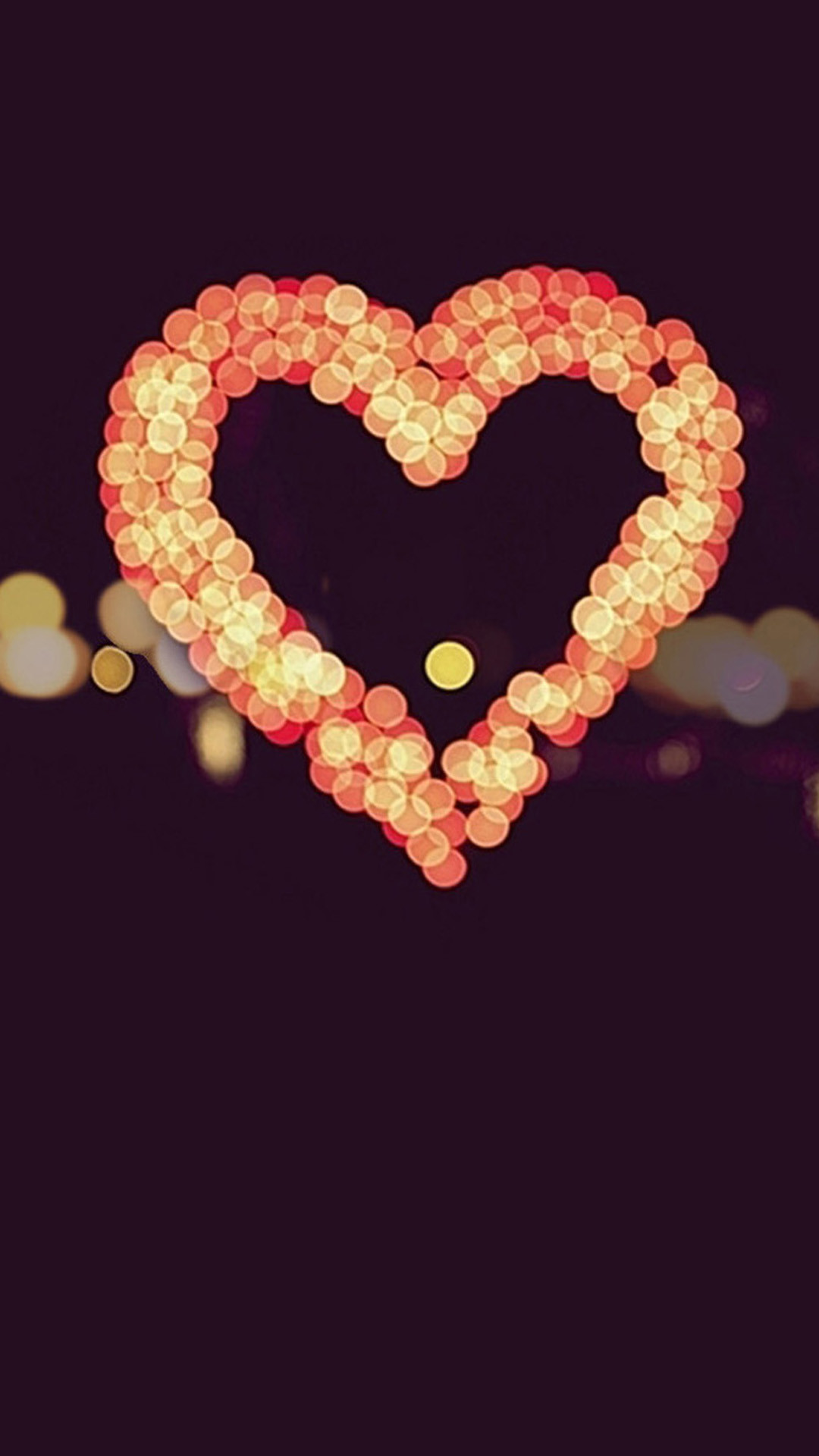 Cuore di luci, Bokeh, Sfondo scuro, Full HD, schermata di blocco del cellulare