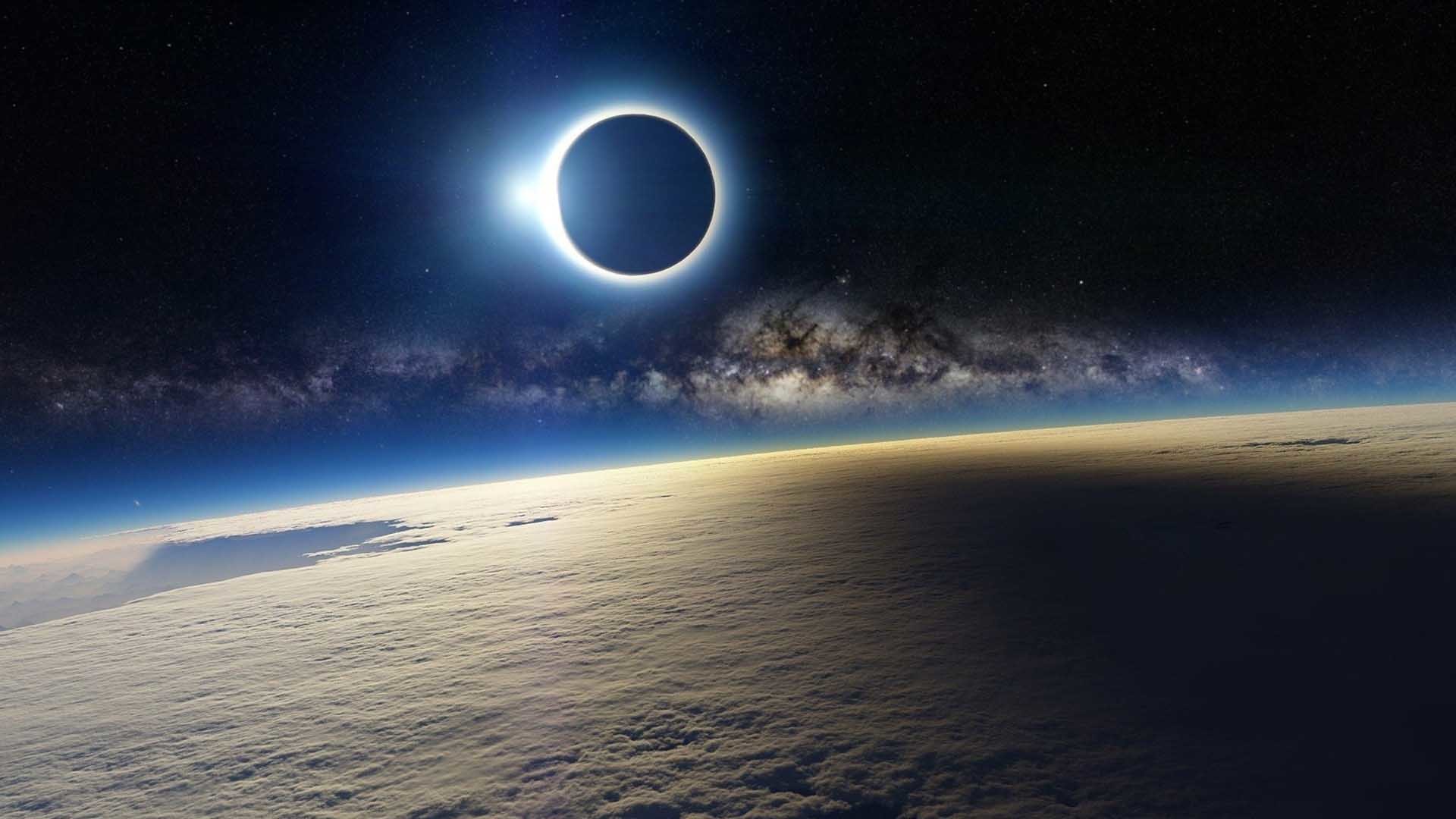 Eclissi, Terra, Via Lattea, Vista orbitale, Full HD, sfondo per portatile