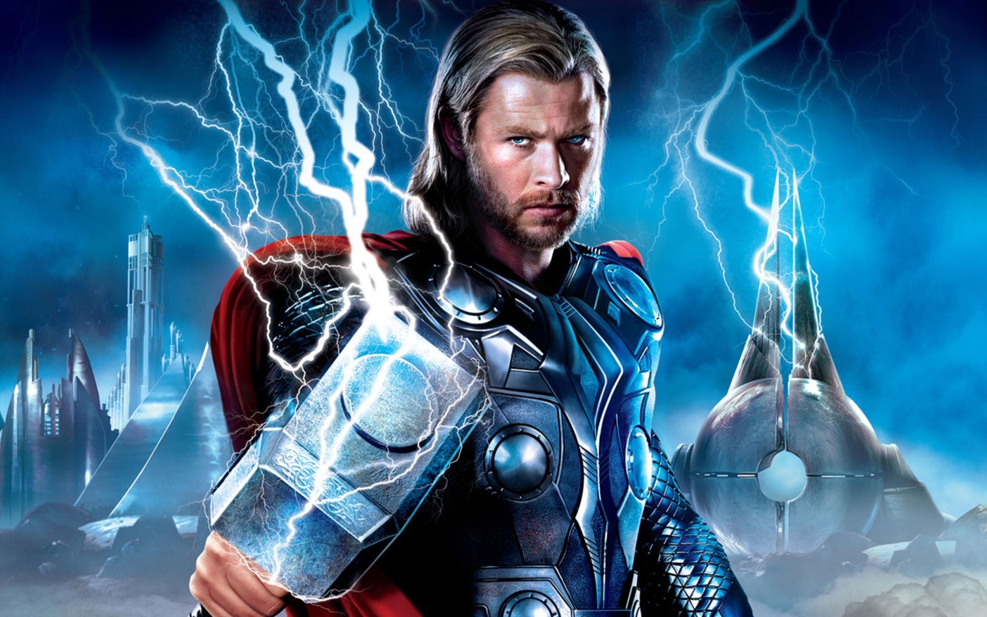 Thor, Chris Hemsworth, Mjolnir, Asgard, Fulmini, Full HD, wallpaper per computer