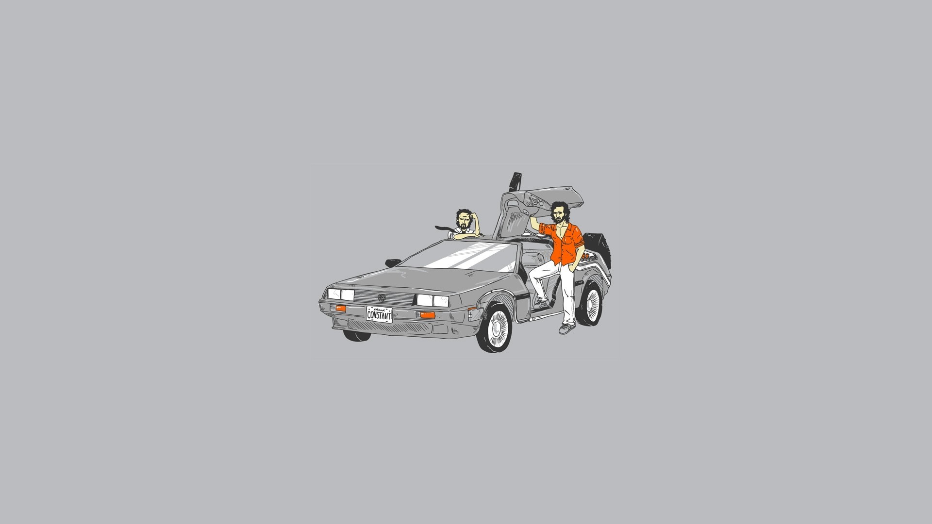 DeLorean DMC-12, Ritorno al futuro, Minimalismo, Sfondo grigio, Full HD, wallpaper desktop