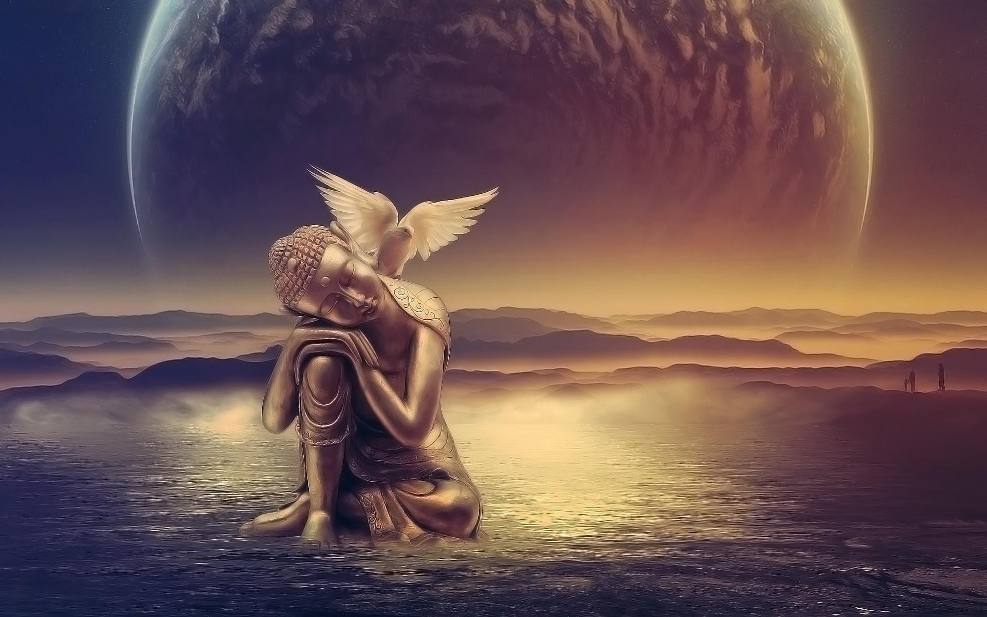 Buddha, Colomba, Pianeta, Fantasy, 1920x1200, sfondo per PC