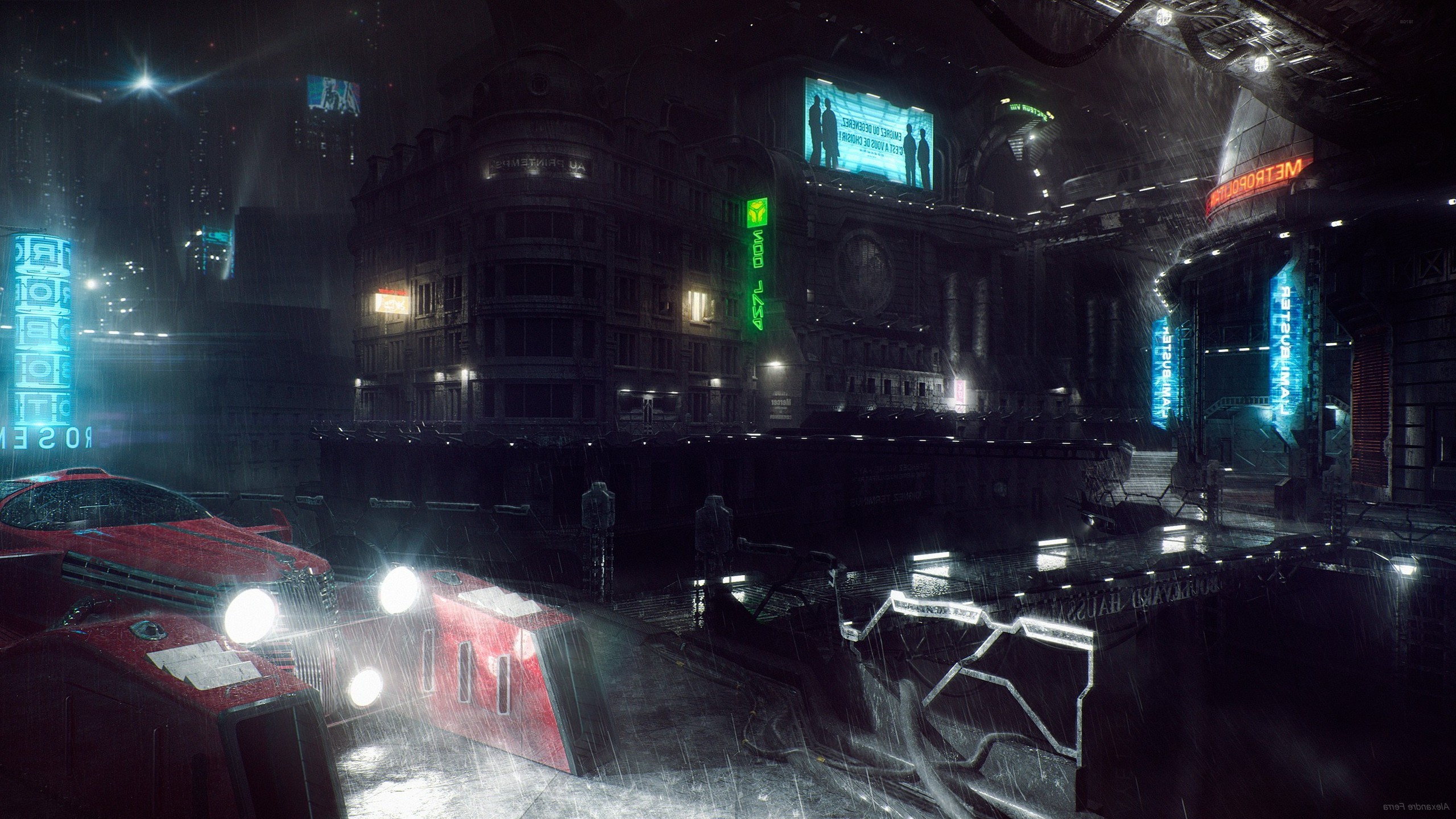 Blade Runner, Città, Neon, Notte, Cyberpunk, 16:9 2K, sfondo widescreen