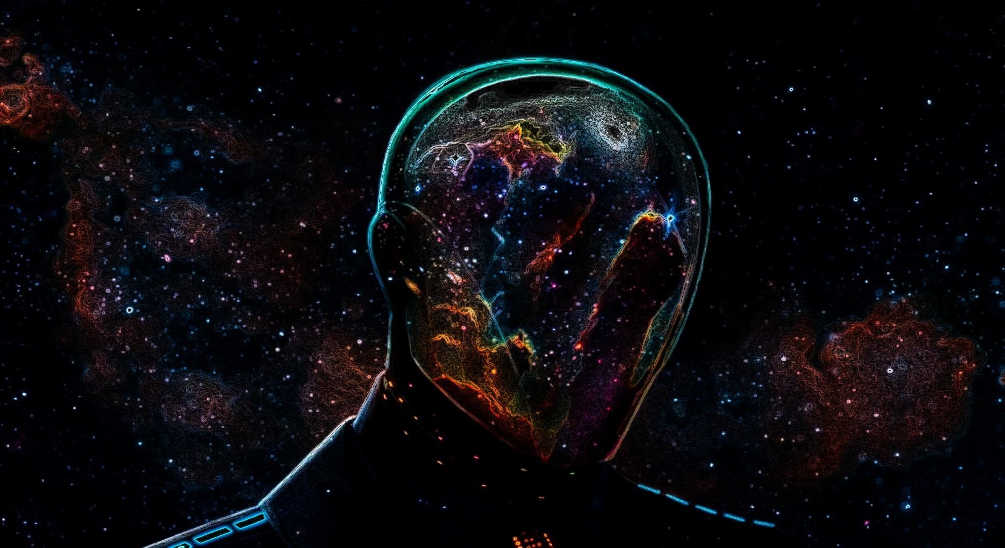 Testa aliena, Spazio, Nebulosa, Stelle, Arte digitale, Full HD, sfondo per portatile