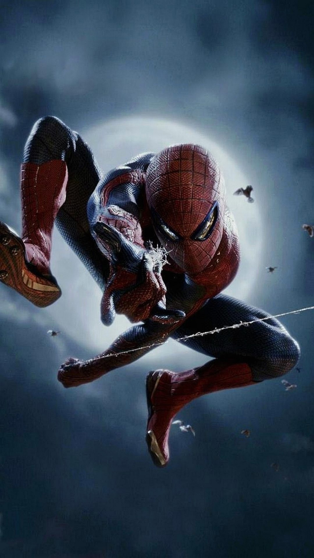 Spider-Man, The Amazing Spider-Man, Marvel, Luna piena, Notte, Supereroe, sfondo iPhone 6S Full HD