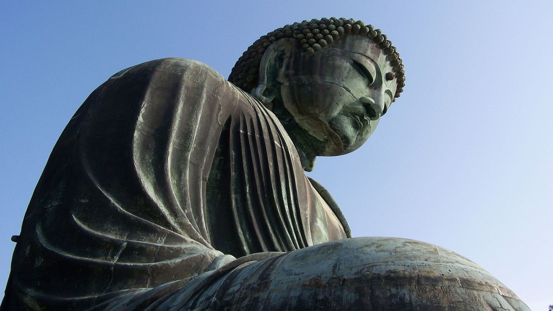 Grande Buddha di Kamakura, Kamakura, Giappone, Cielo azzurro, Full HD, sfondo per portatile