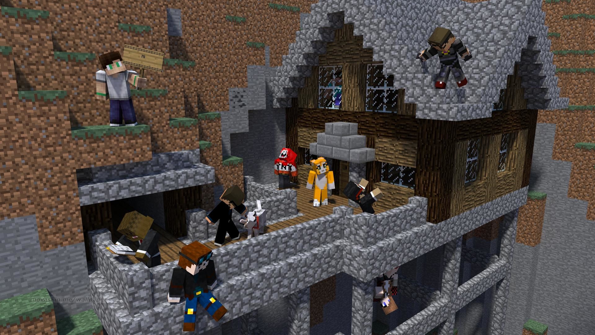 Minecraft, Novaskin, Casa, Montagna, Full HD, sfondo per PC