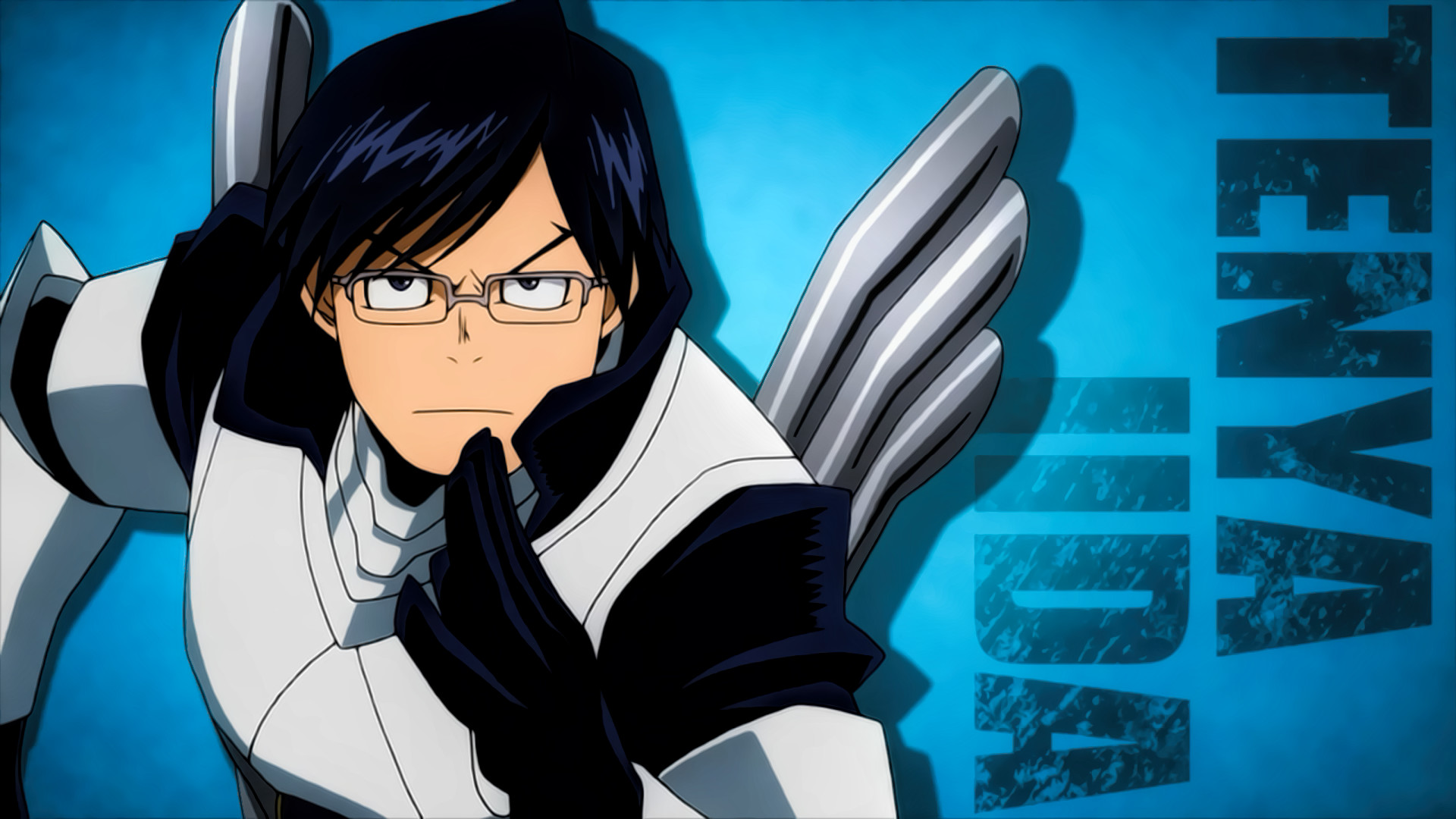 Tenya Iida, My Hero Academia, Occhiali, Tipografia, Blu, Full HD 1080p, sfondo desktop