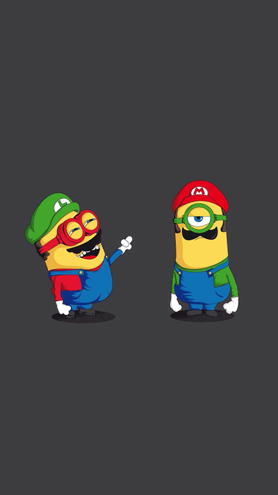 Minion, Super Mario, Mario e Luigi, Parodia, Sfondo grigio scuro, schermata Home Android