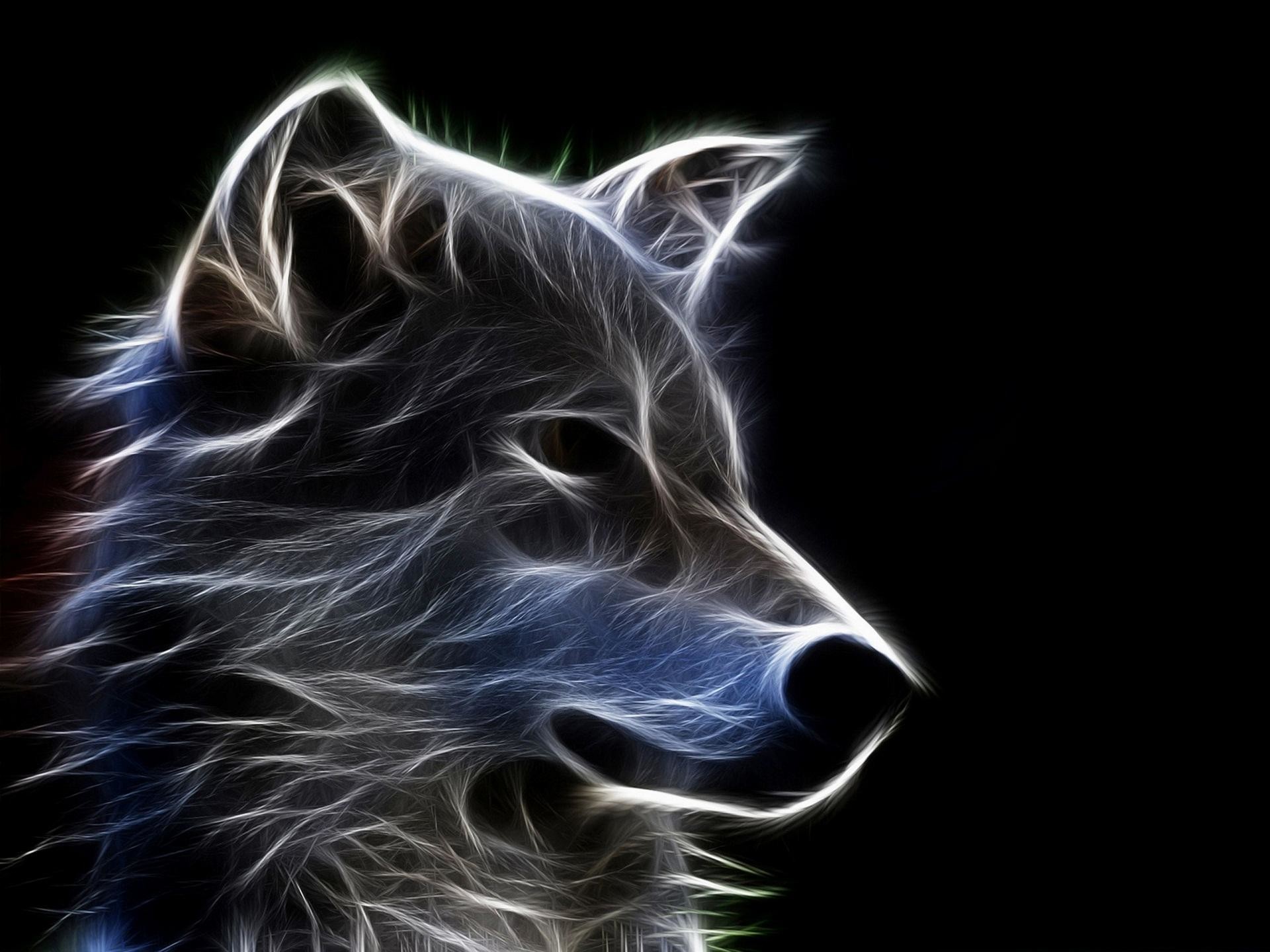 Lupo, Frattale, Luce, Sfondo nero, Full HD, schermata di blocco iPad