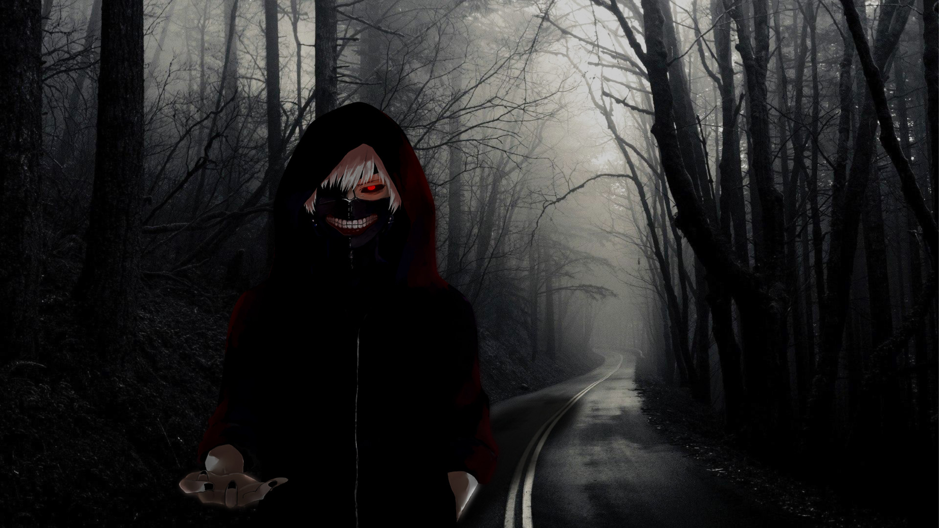 Ken Kaneki, Tokyo Ghoul, Maschera, Foresta, Nebbia, Full HD, sfondo desktop