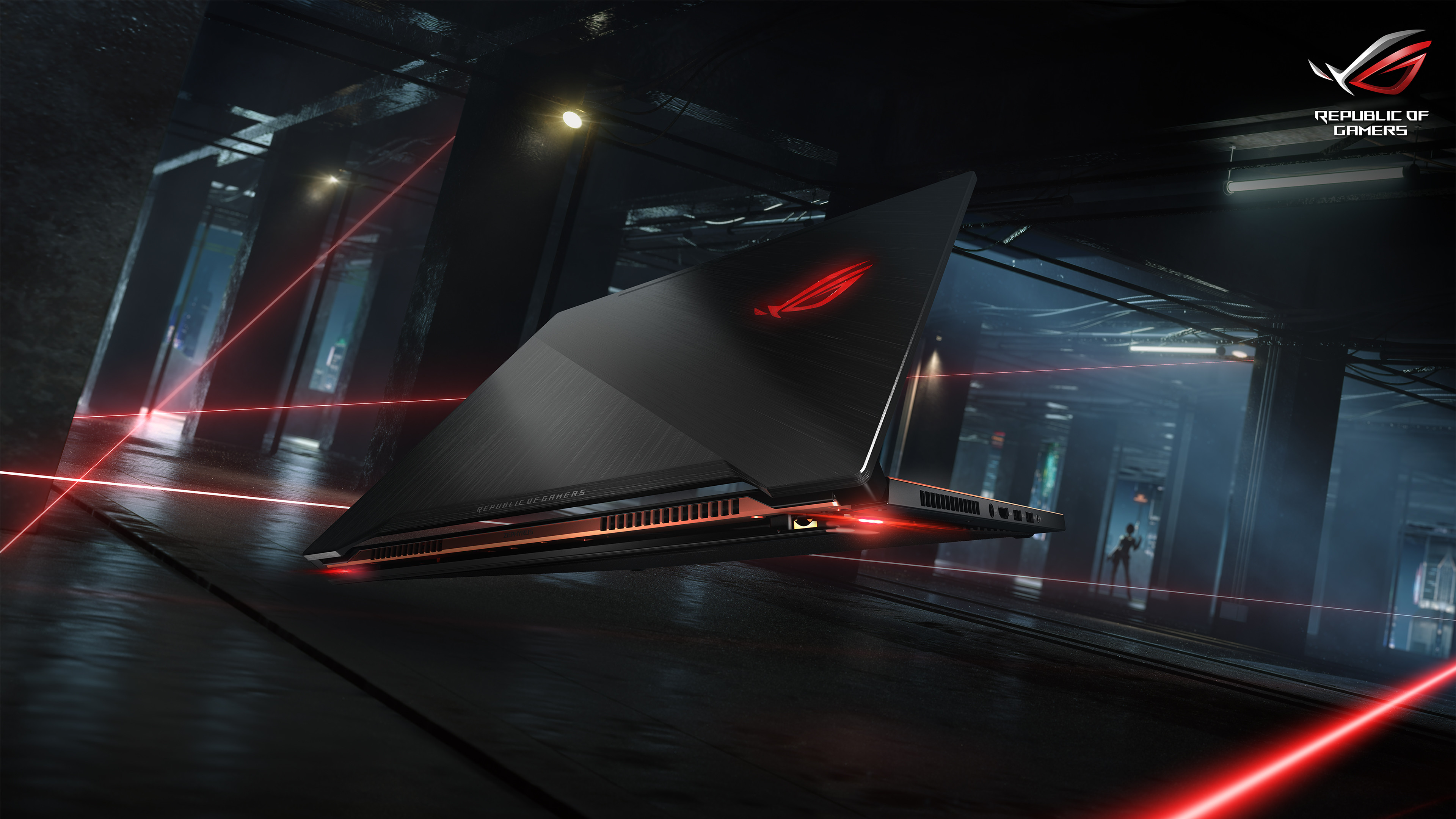 ASUS ROG, Laptop gaming, Laser rossi, Scuro, 4K, sfondo per PC