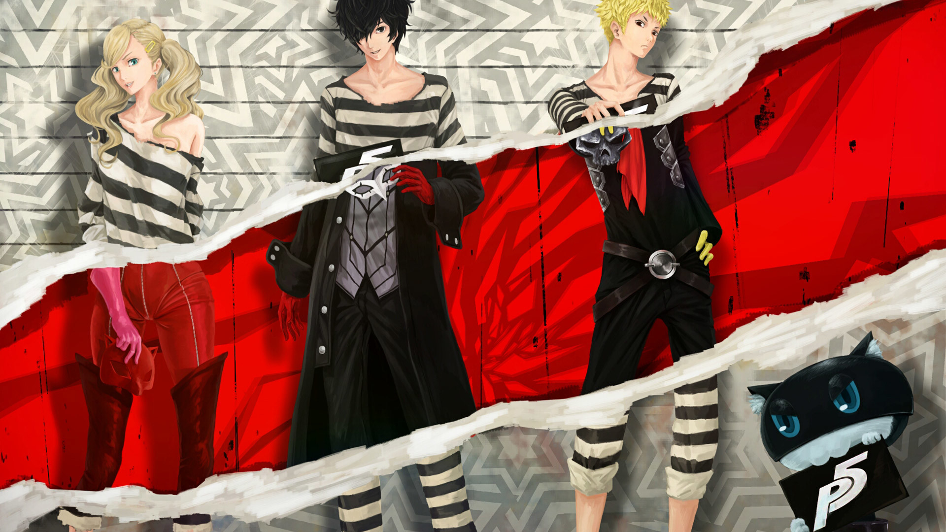 Joker, Ann Takamaki, Ryuji Sakamoto, Morgana, Persona 5, Prigione, sfondo desktop Full HD