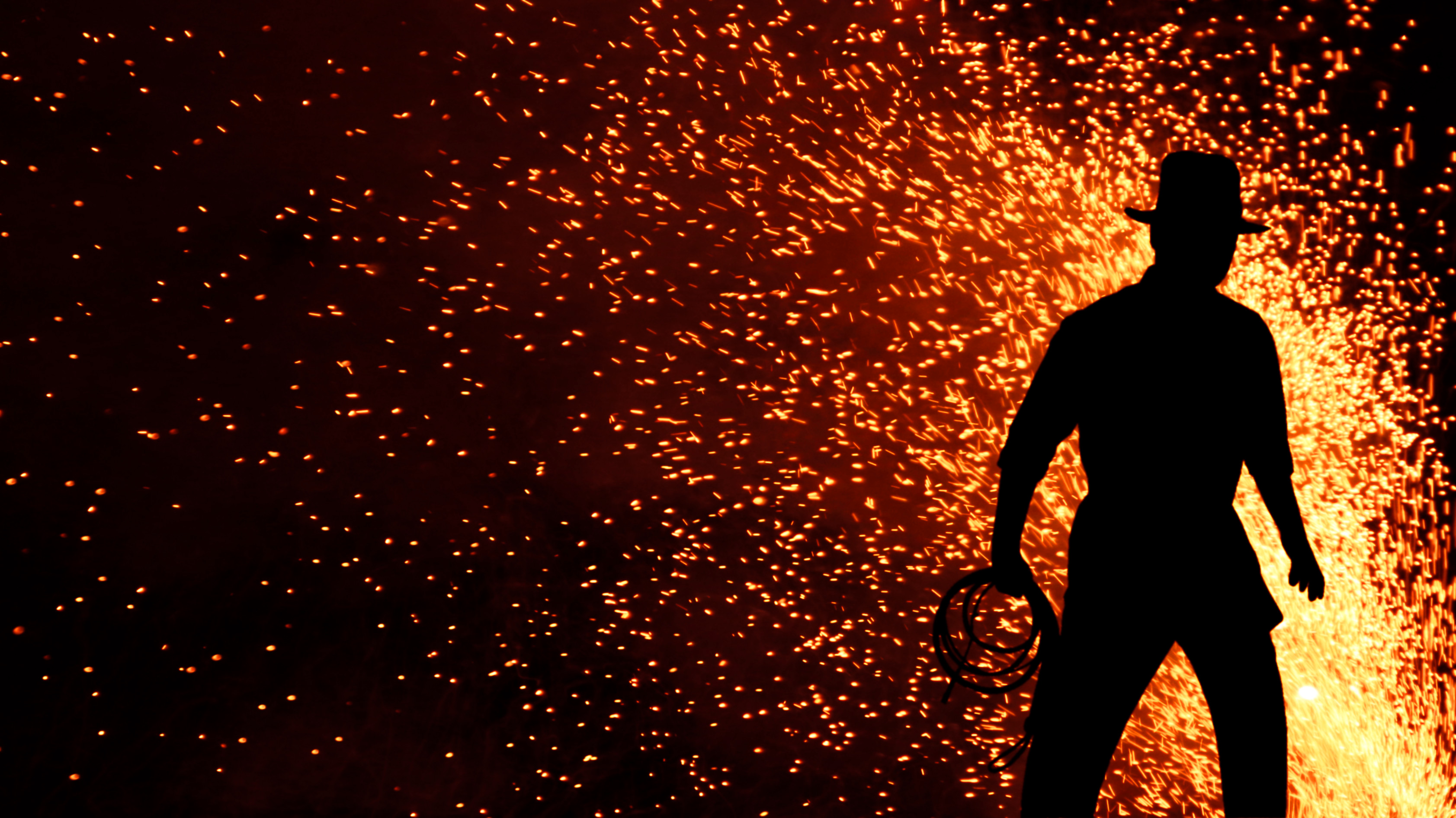 Indiana Jones, Silhouette, Scintille, Frusta, 2K, sfondo desktop
