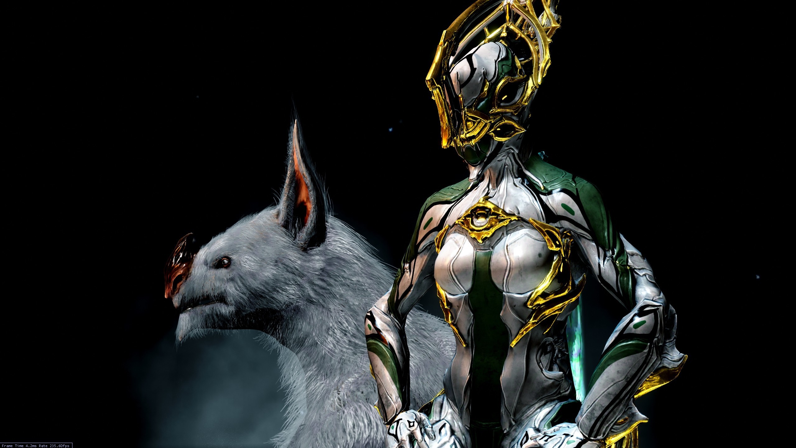 Nyx Prime, Warframe, Kubrow, Sfondo nero, 2K, wallpaper per portatile