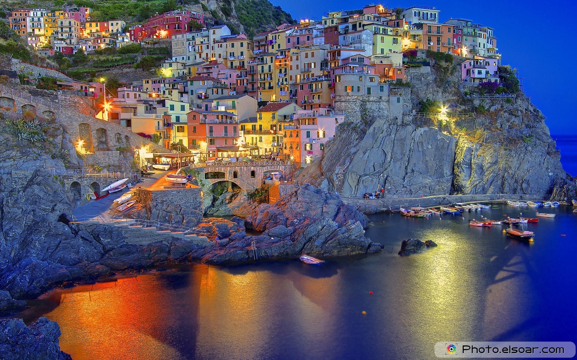 Manarola, Cinque Terre, Liguria, Italia, Notte, sfondo desktop