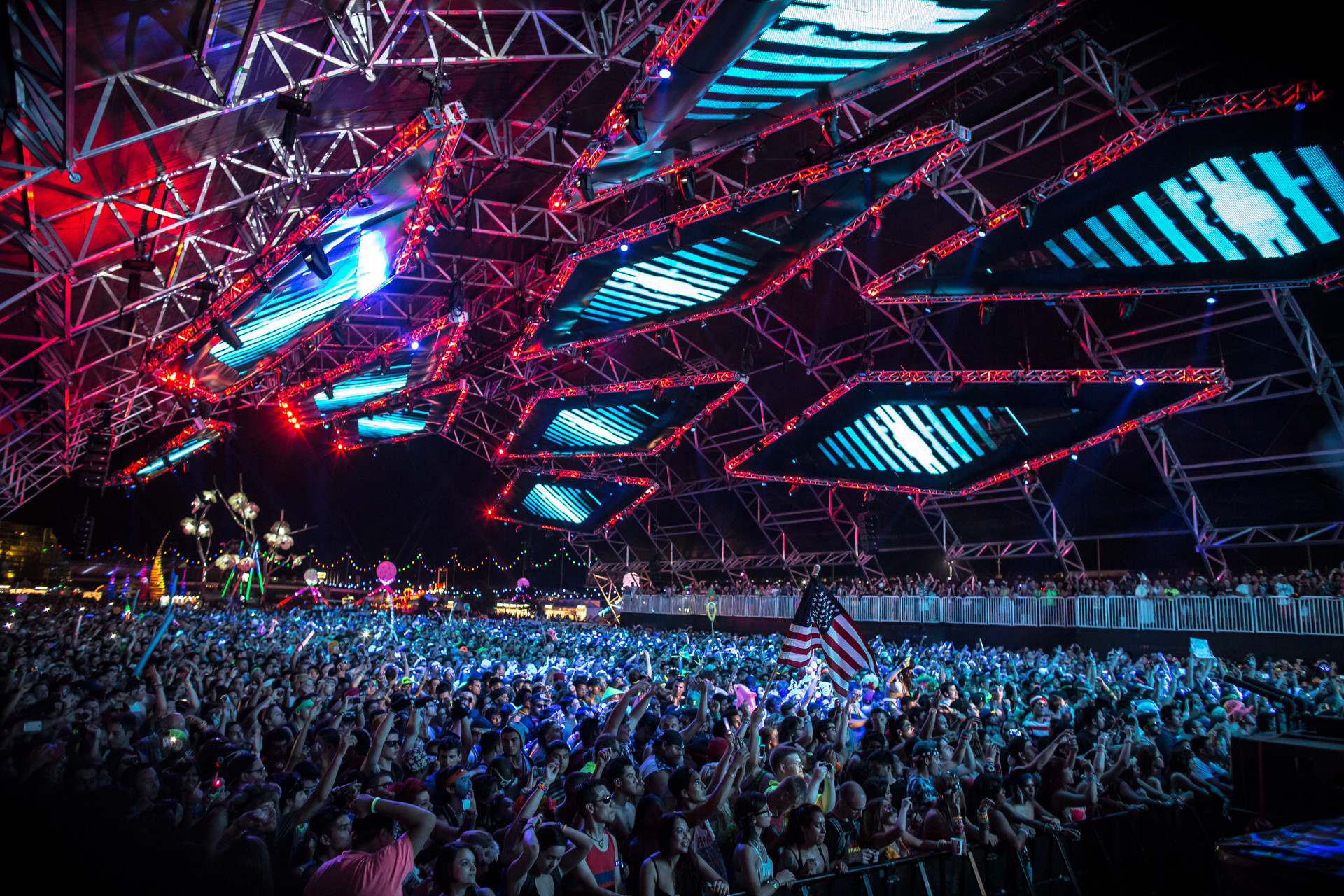 Electric Daisy Carnival, Palco, Folla, Luci, Notte, Full HD, sfondo desktop
