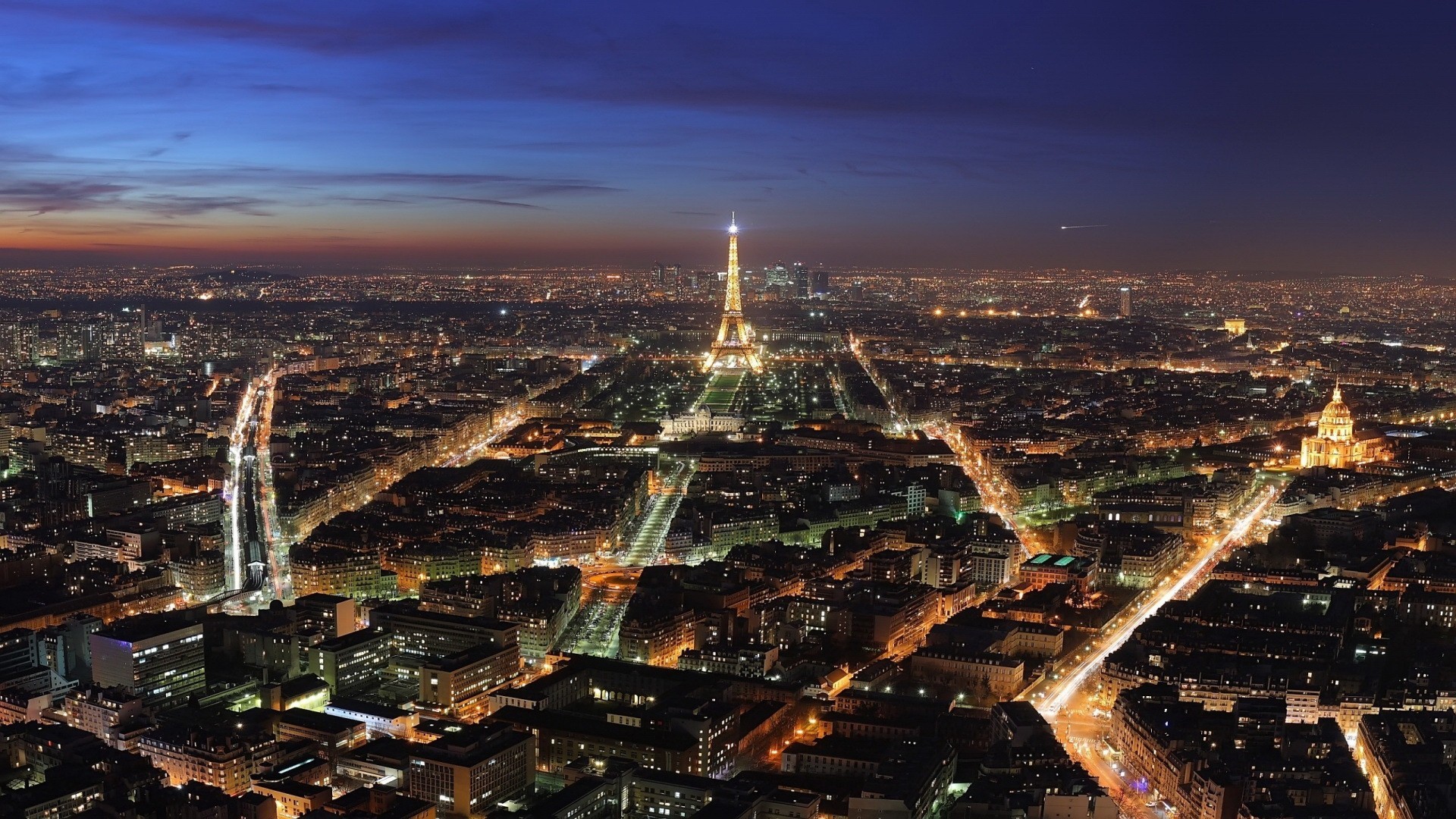 Parigi, Torre Eiffel, Notte, Vista aerea, Full HD, sfondo per il tuo desktop