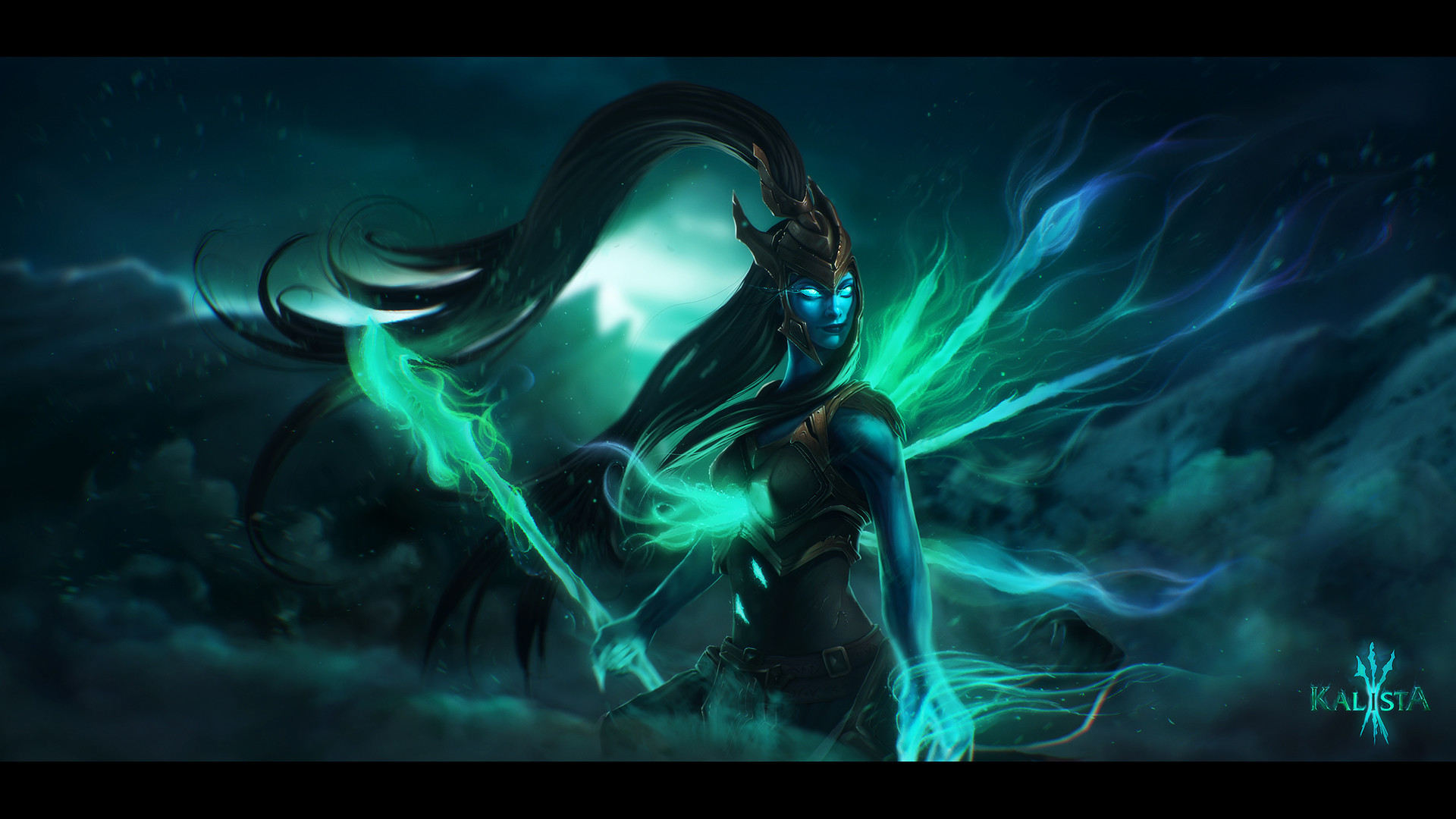 Kalista, League of Legends, Spettrale, Verde acqua, Full HD, sfondo per portatile
