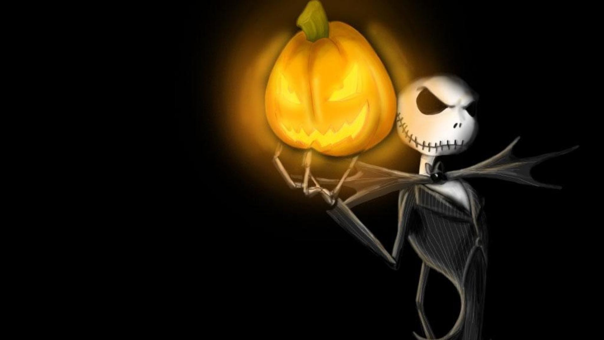 Jack Skeletron, Zucca di Halloween, Nightmare Before Christmas, Sfondo nero, wallpaper desktop
