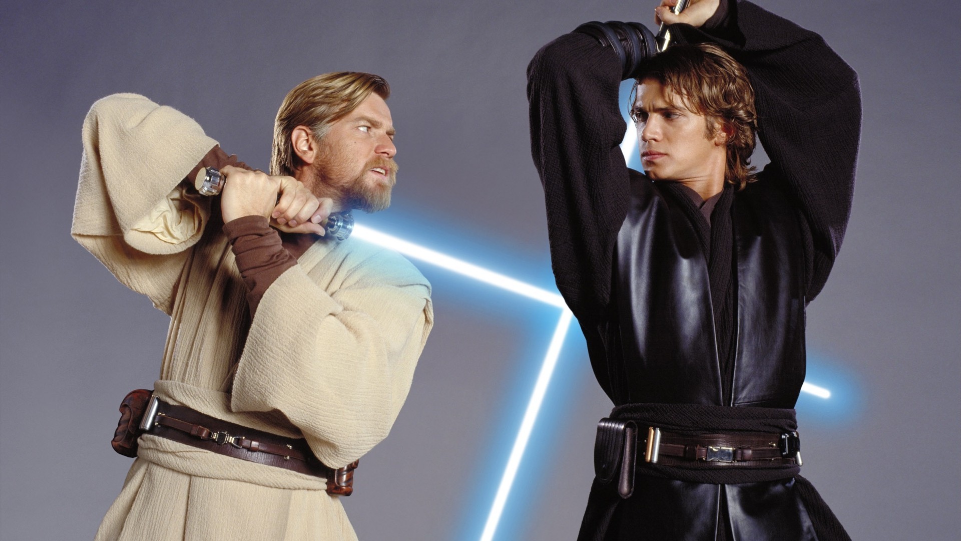 Anakin Skywalker, Obi-Wan Kenobi, Hayden Christensen, Ewan McGregor, Star Wars, Spade laser blu, sfondo per PC