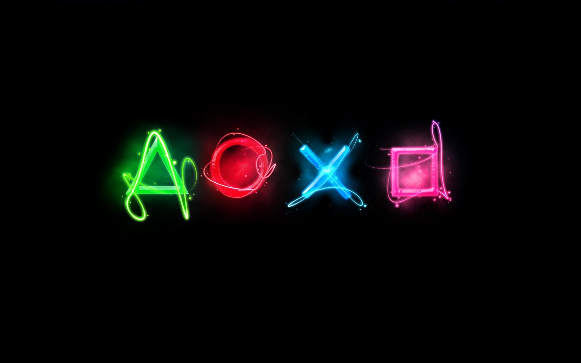 Simboli PlayStation, Neon, Sfondo nero, Full HD, wallpaper desktop