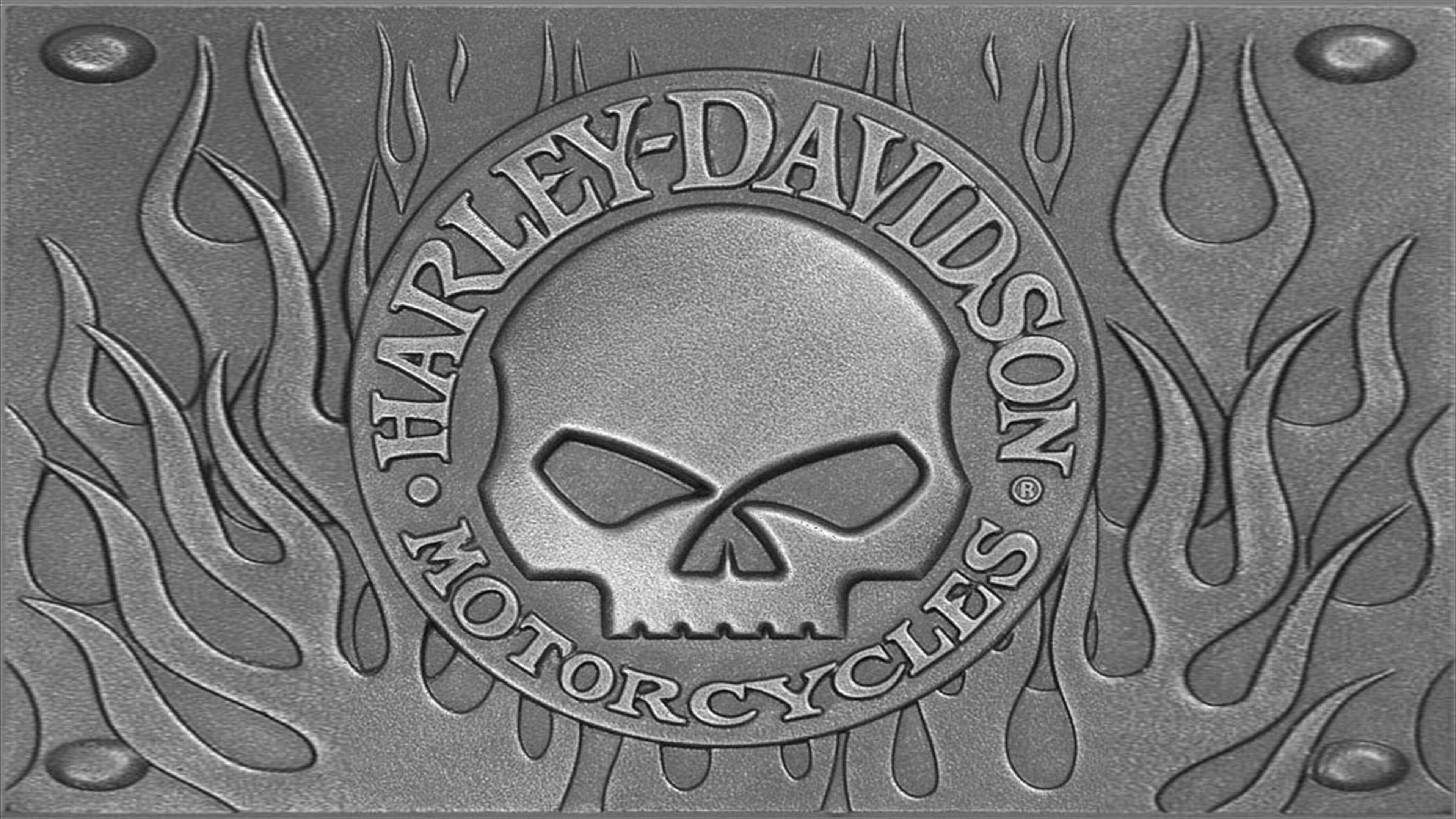 Harley-Davidson, Willie G Skull, Teschio, Fiamme, Rilievo in metallo, sfondo per portatile