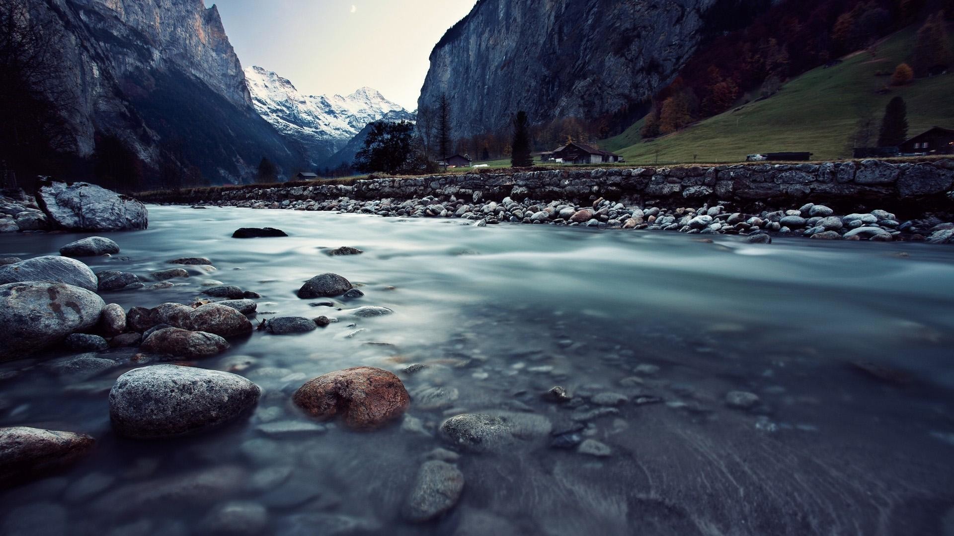 Fiume, Rocce, Valle, Montagne, Full HD, sfondo per portatile