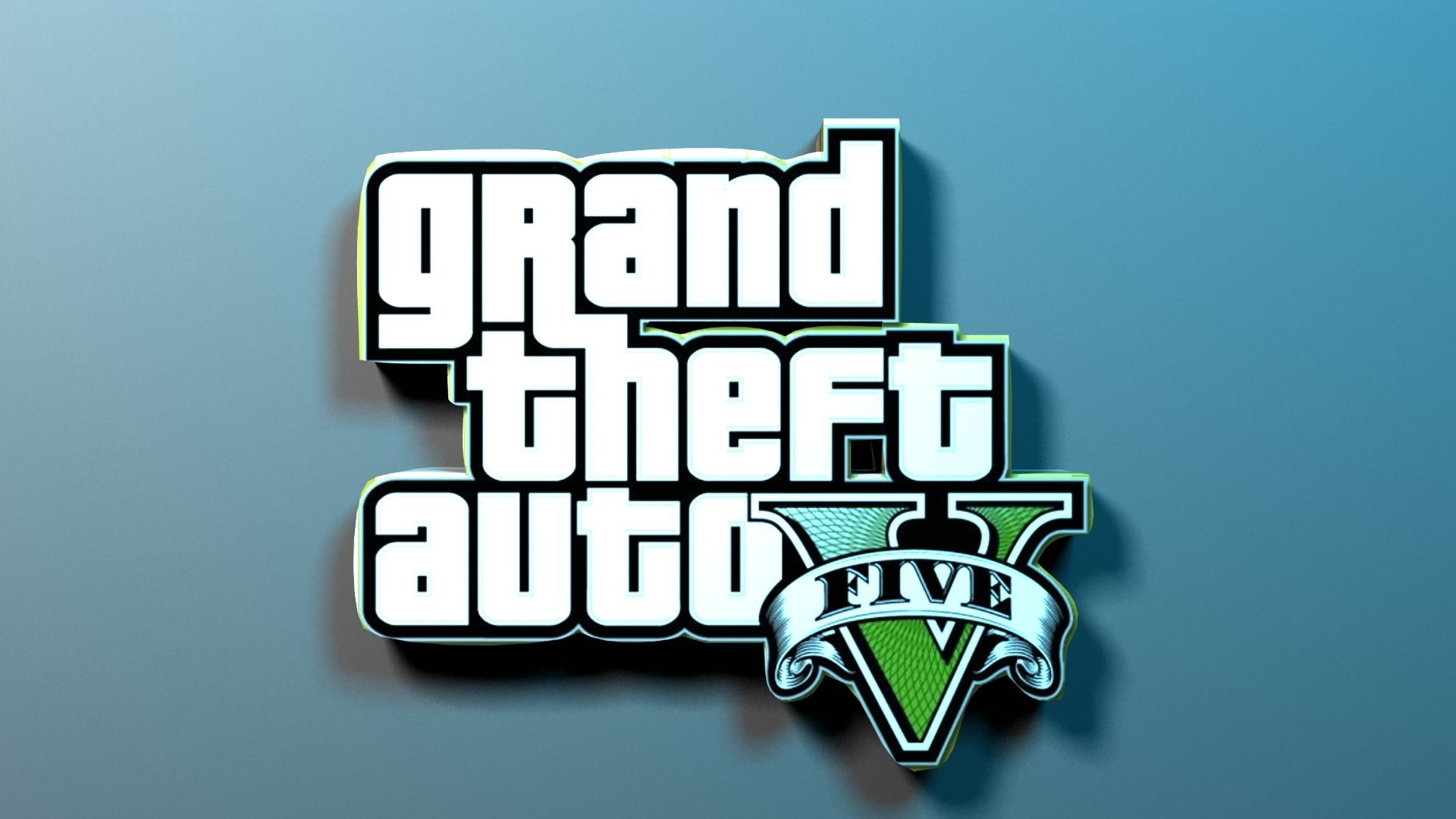 Logo GTA V, Grand Theft Auto V, Sfondo azzurro, Rilievo 3D, Full HD, wallpaper per computer