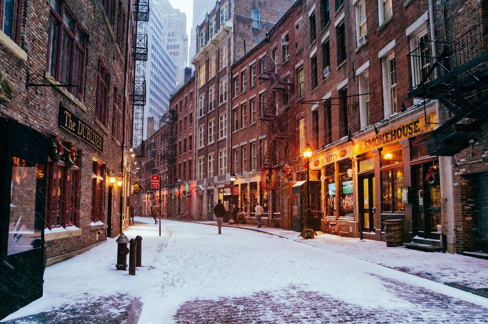 Stone Street, Manhattan, Neve, Inverno, Full HD, sfondo desktop