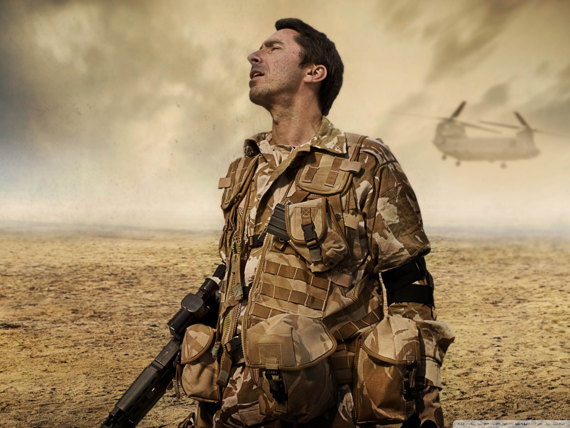 Soldato, Deserto, Chinook, Elicottero, Mimetica, sfondo per iPad e tablet