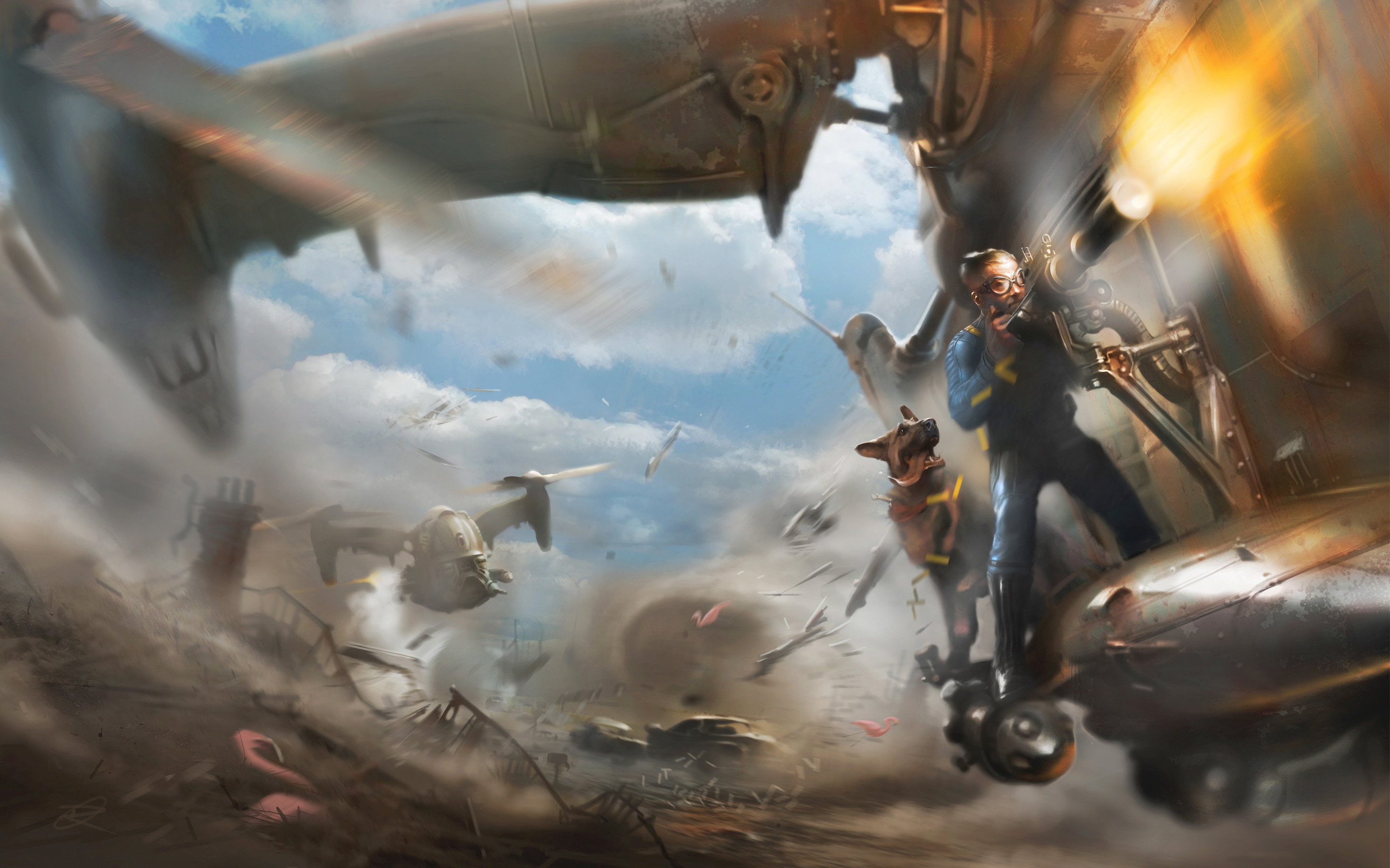 Fallout 4, Vertibird, Dogmeat, Unico Sopravvissuto, Azione, 16:10 2K, sfondo widescreen