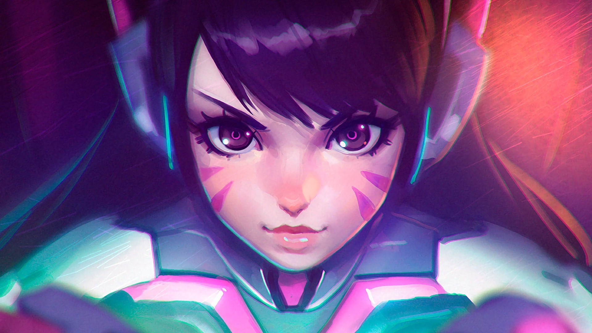D.Va, Overwatch, Primo piano, Toni viola, Full HD, sfondo desktop