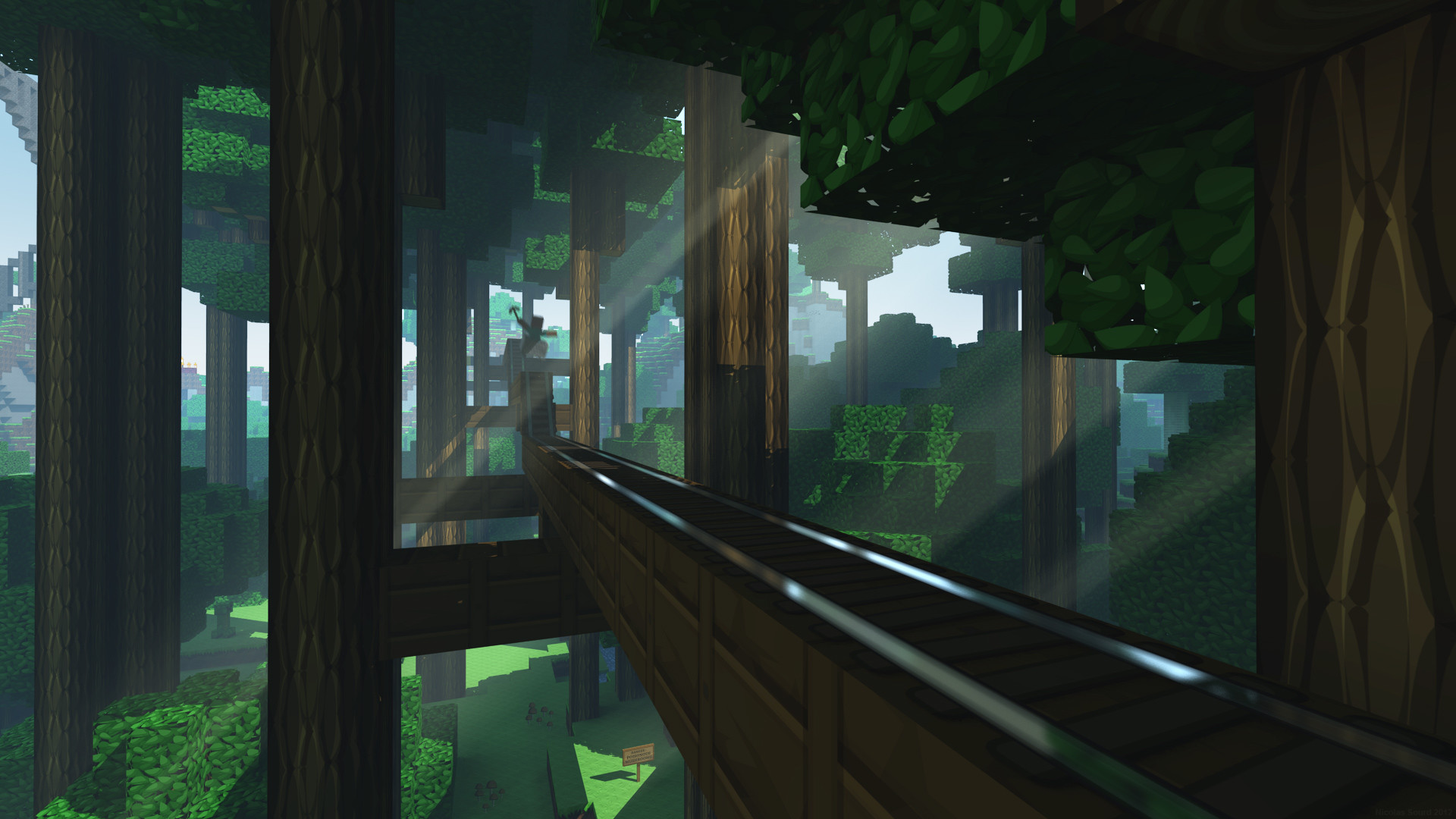 Minecraft, Giungla, Raggi di sole, Ponte, Full HD, sfondo desktop
