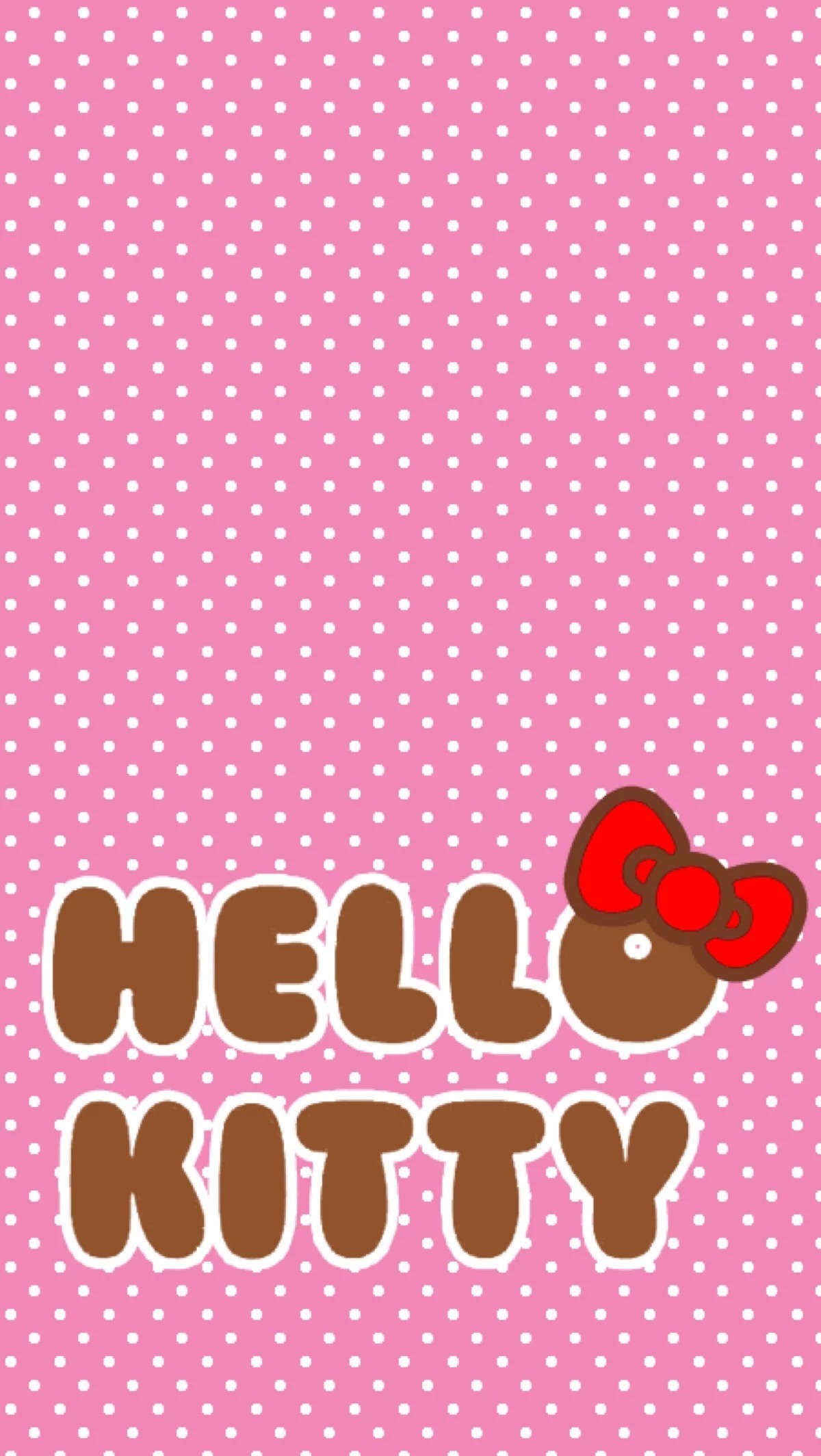 Hello Kitty, Logo, Fiocco rosso, Pois rosa, Scritta, Full HD, sfondo verticale per cellulare