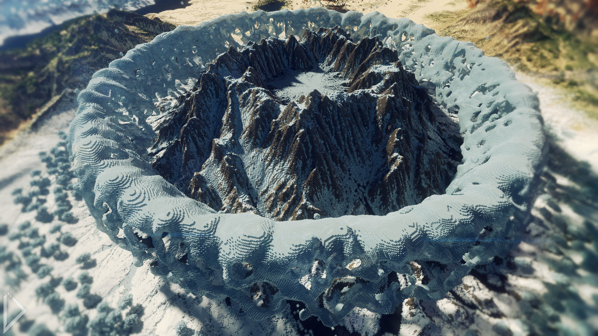 Minecraft, Cratere, Neve, Paesaggio, Full HD, sfondo Windows 11