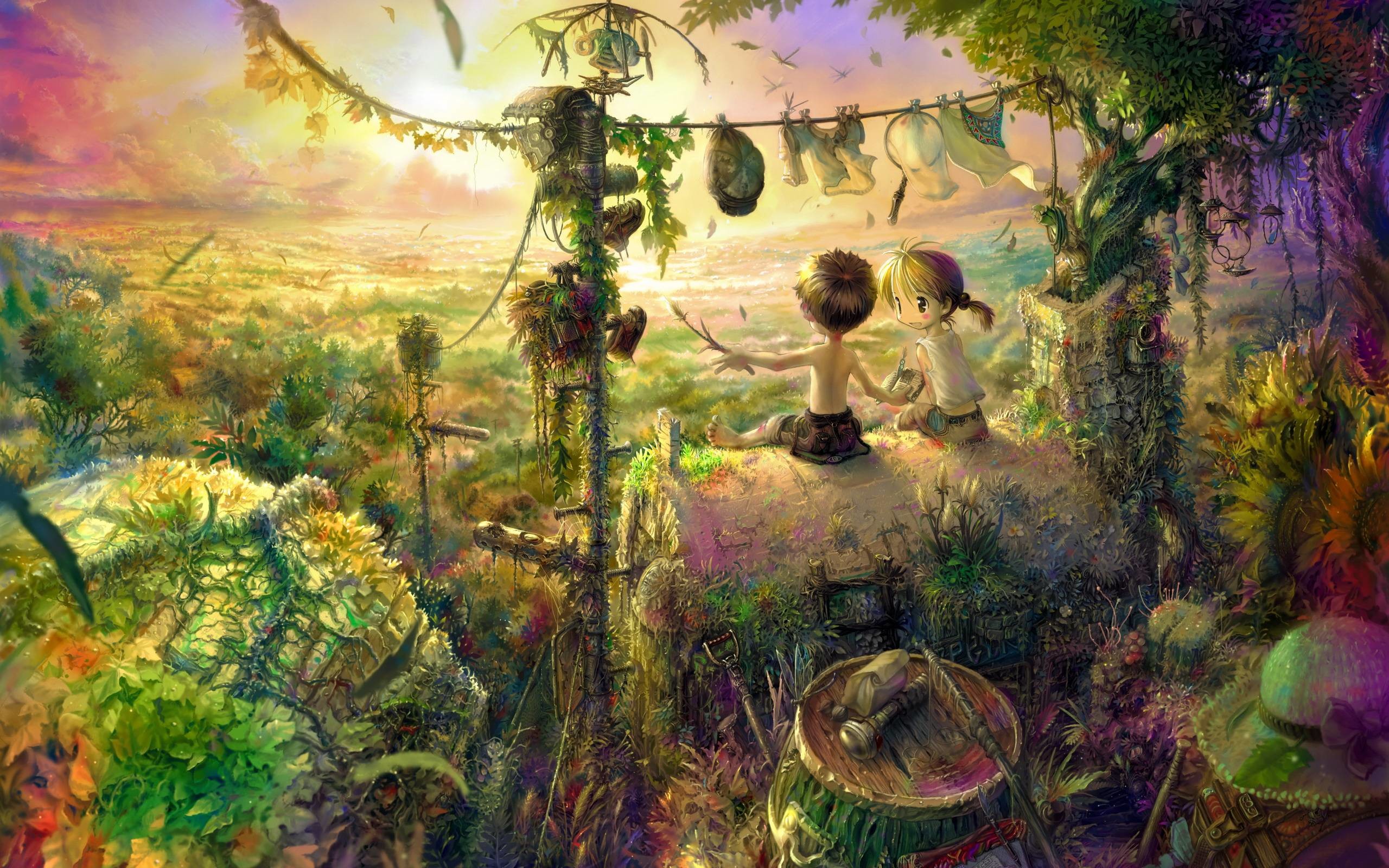 Arte fantasy, Bambini, Paesaggio, Colori caldi, 2560x1600, sfondo per PC