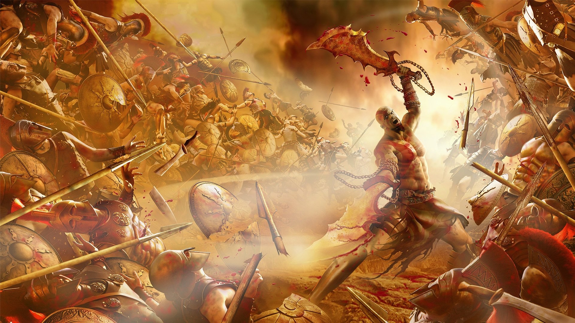 Battaglia, Guerrieri, Arte digitale, Toni dorati, Full HD, wallpaper desktop