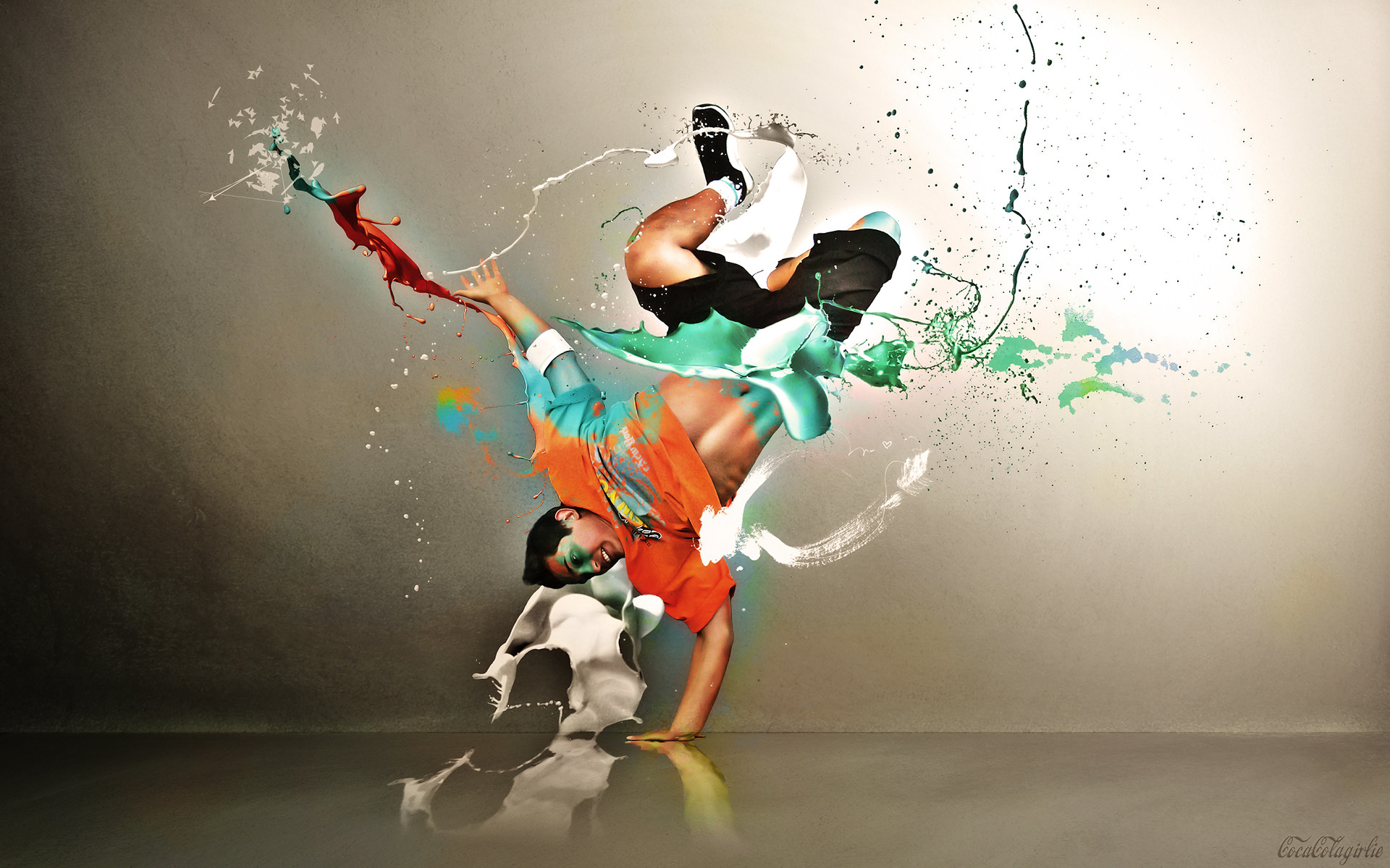 Breakdance, Schizzi di colore, Arte digitale, Acrobazia, Full HD, sfondo Windows 11
