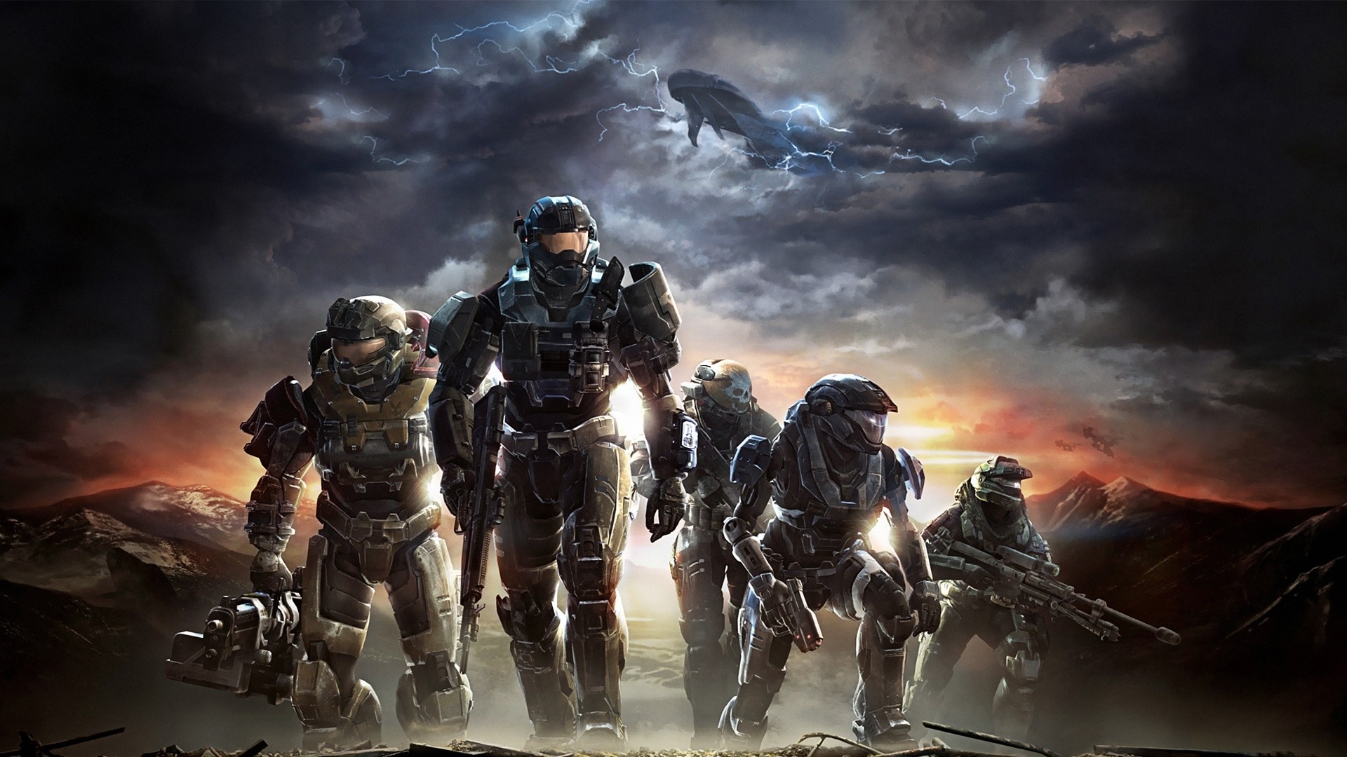 Noble Team, Halo: Reach, Spartani, Tramonto, Full HD, sfondo Windows 11