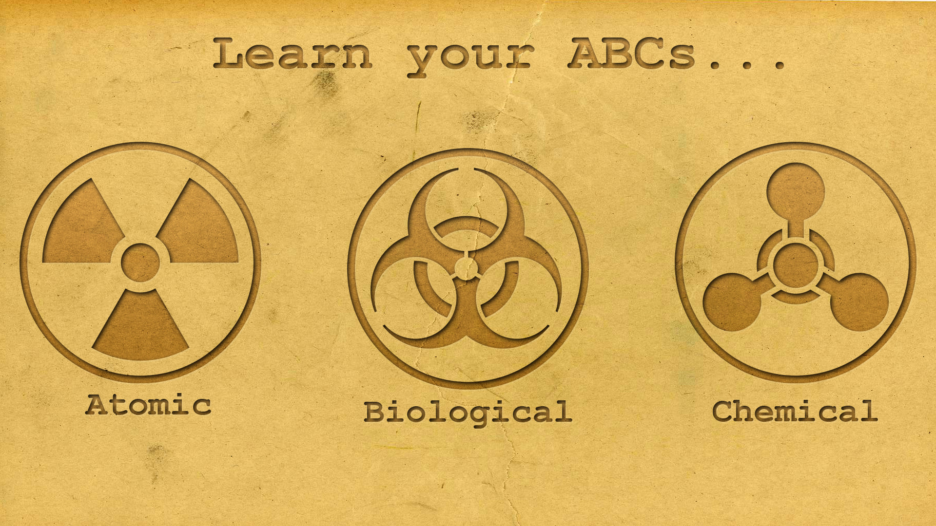 Simbolo radioattivo, Rischio biologico, Rischio chimico, Learn your ABCs, sfondo desktop 1920x1080