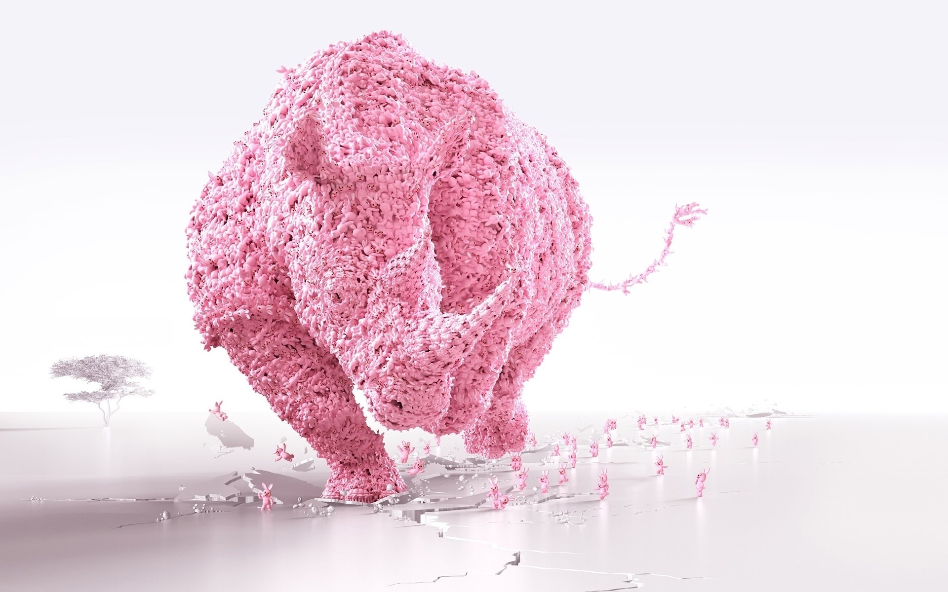 Elefante rosa, Arte 3D, Surrealismo, Sfondo bianco, 1920x1200, wallpaper desktop