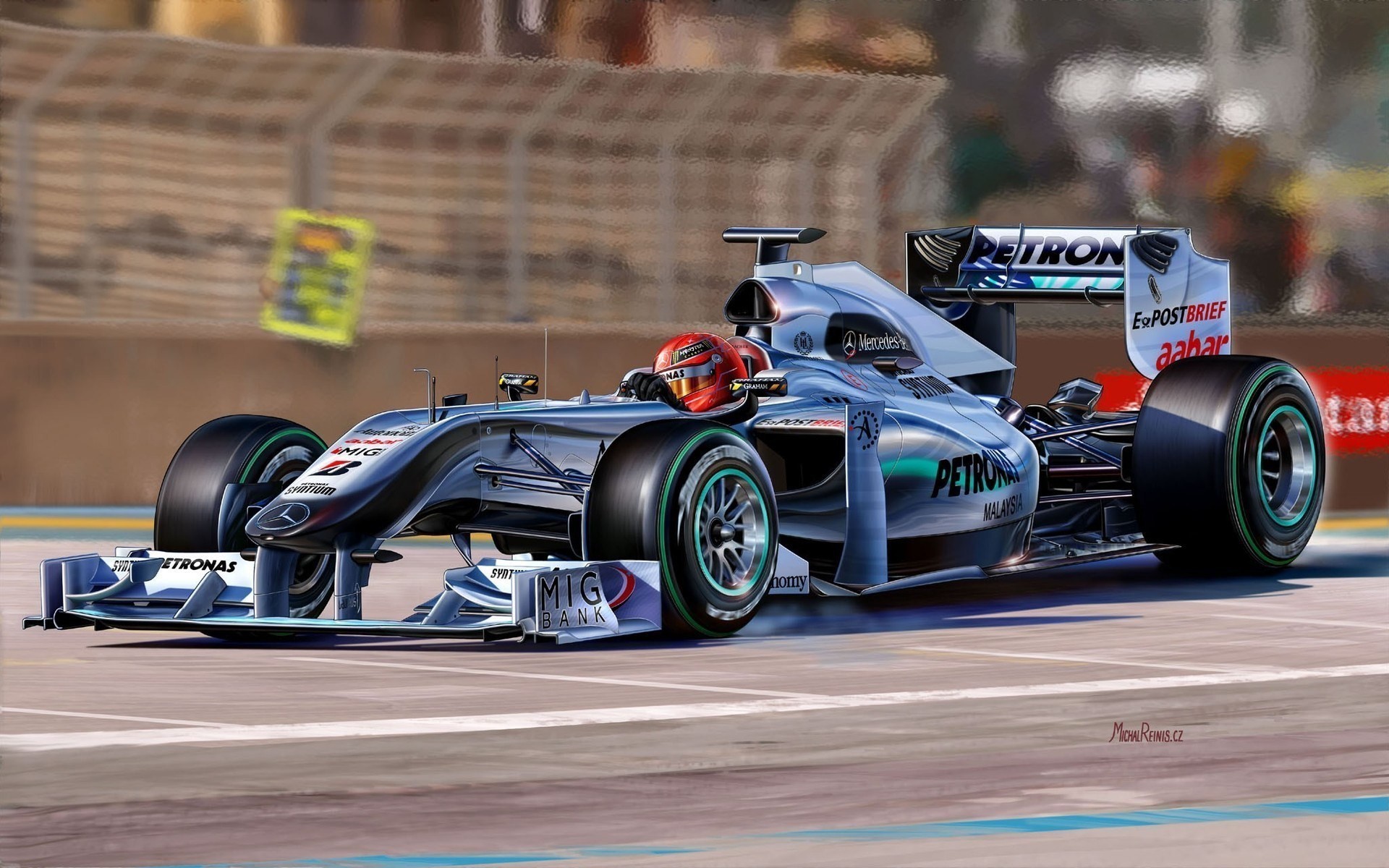 Mercedes MGP W01, Michael Schumacher, Mercedes GP, Formula 1, Illustrazione, sfondo desktop