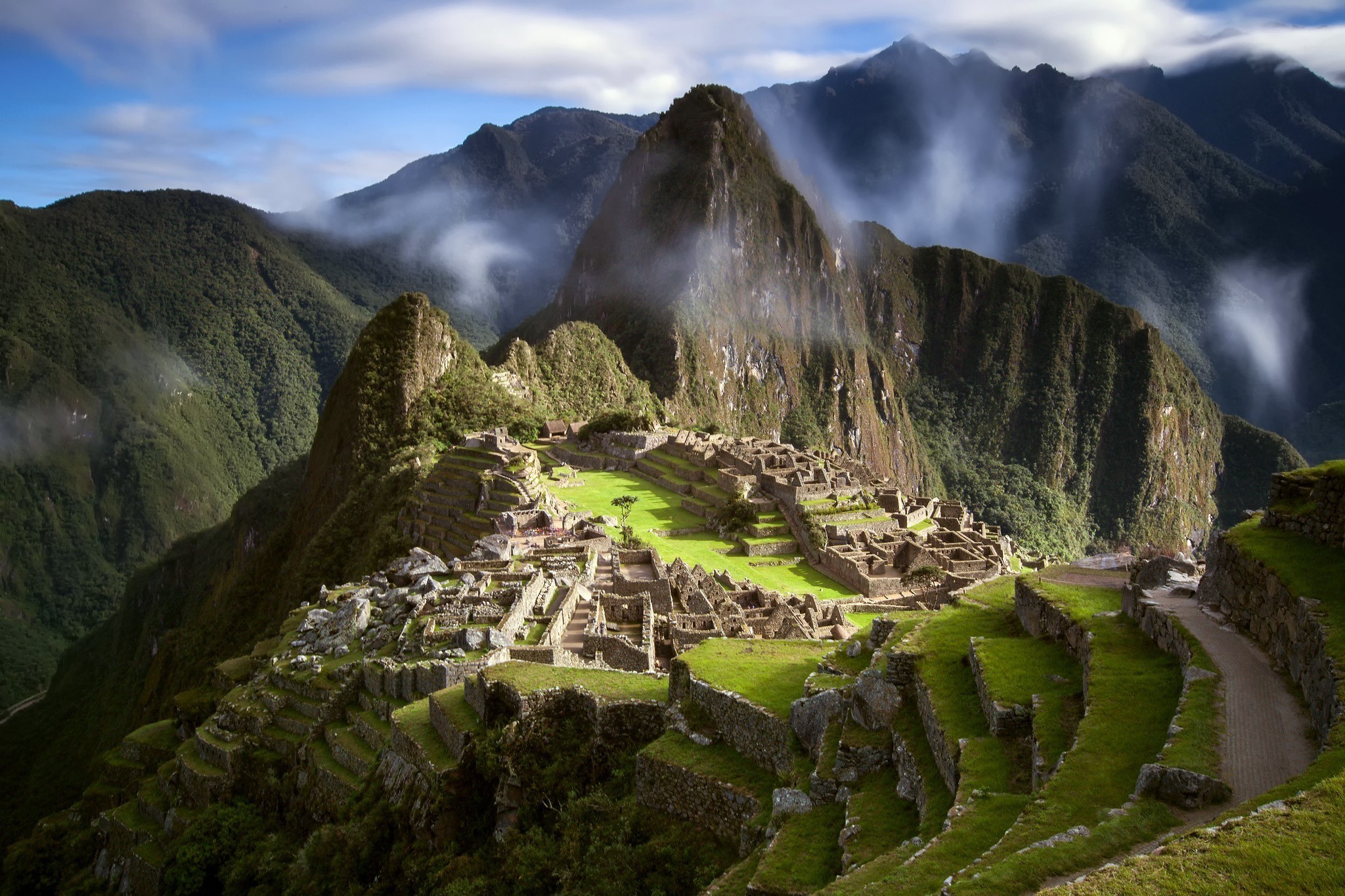 Machu Picchu, Huayna Picchu, Perù, Nuvole, Ande, Full HD, wallpaper desktop
