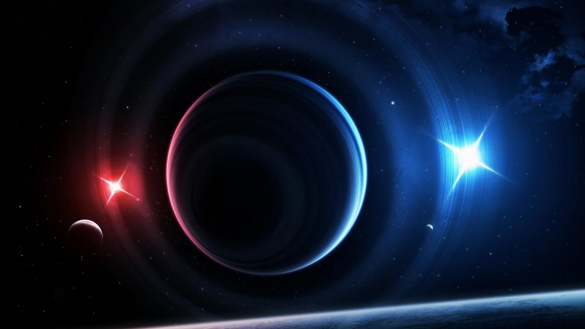 Pianeta, Spazio, Stelle, Blu, Arte digitale, 1920x1080, immagine di sfondo