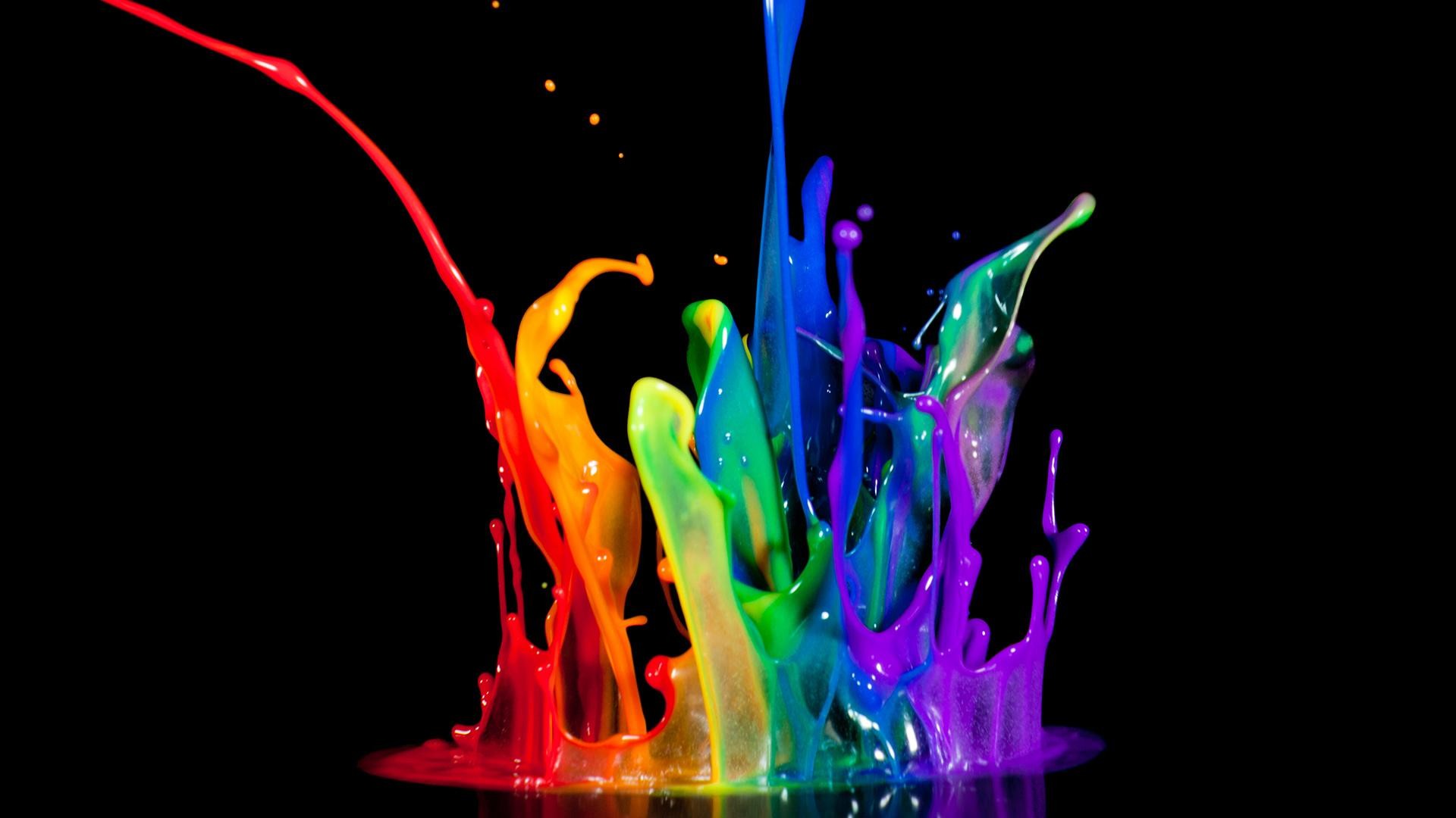 Schizzi di vernice, Arcobaleno, Sfondo nero, Full HD, wallpaper per PC