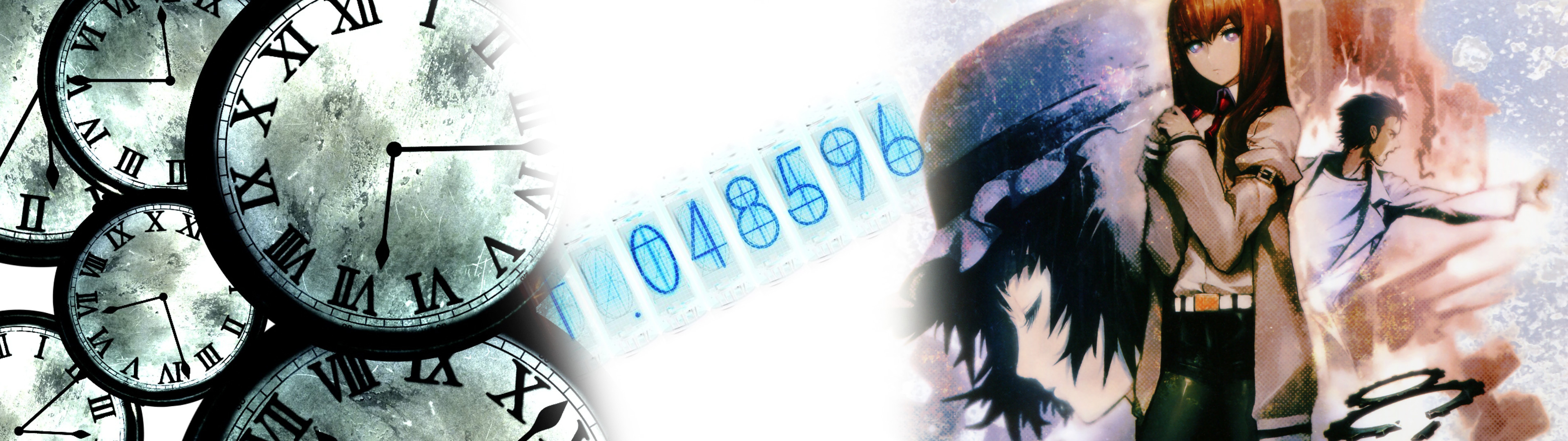 Kurisu Makise, Rintaro Okabe, Steins;Gate, Orologi, 1.048596, 32:9 Full HD, sfondo widescreen